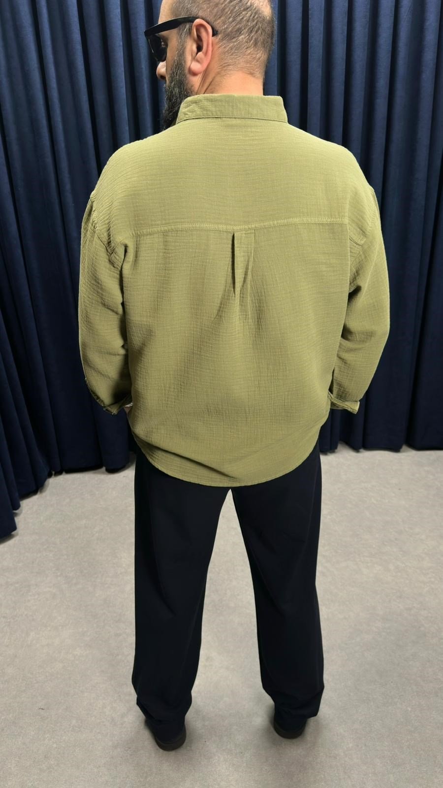 Müslin Kumaş Oversize Keten Gömlek Haki