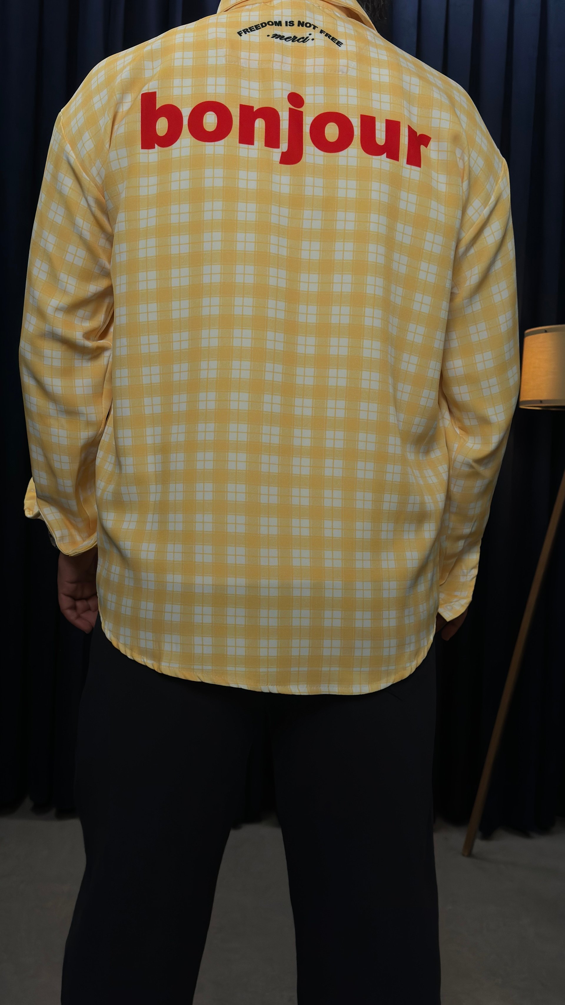 Oversize Bonjour Baskılı Gömlek