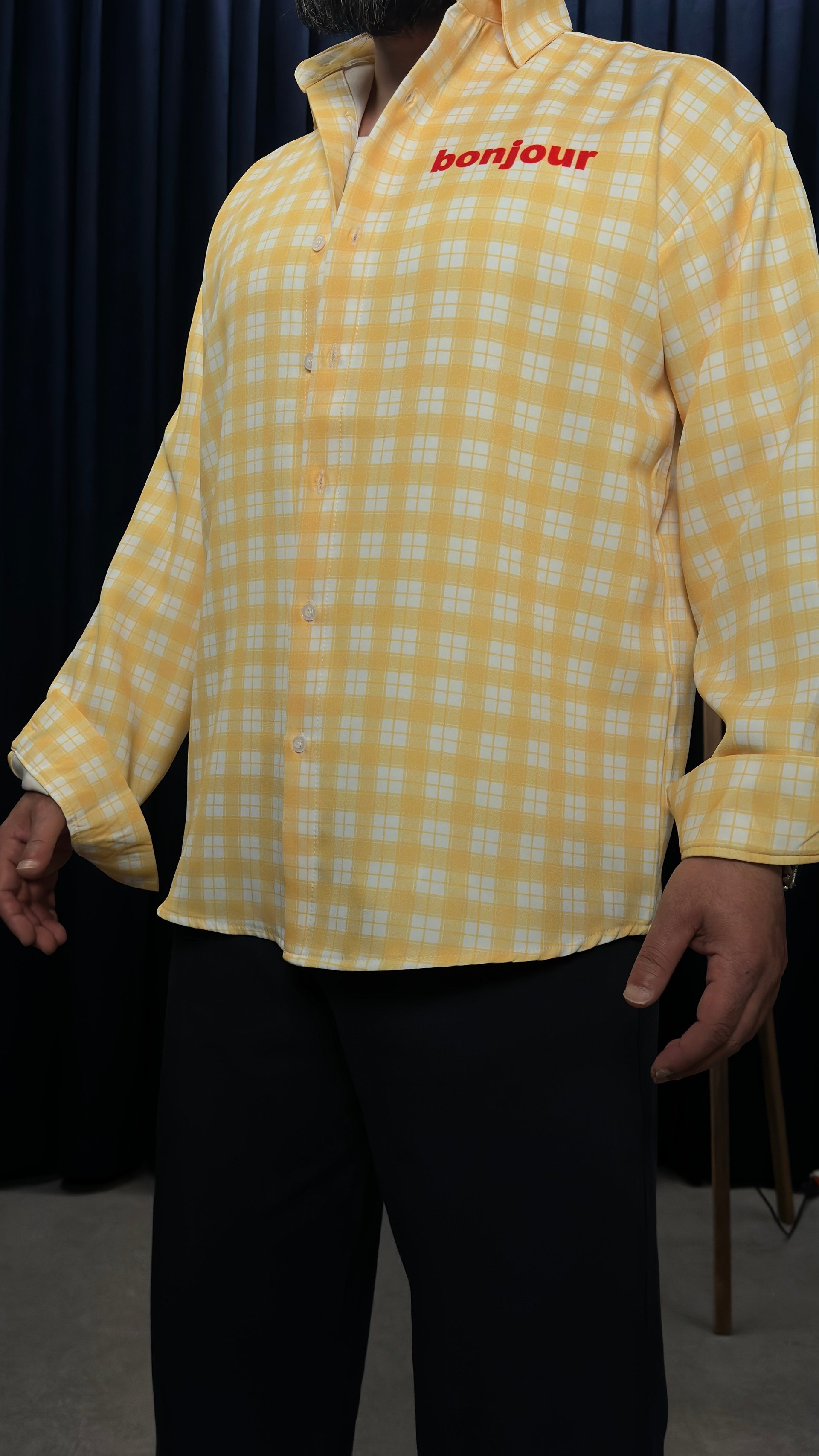Oversize Bonjour Baskılı Gömlek