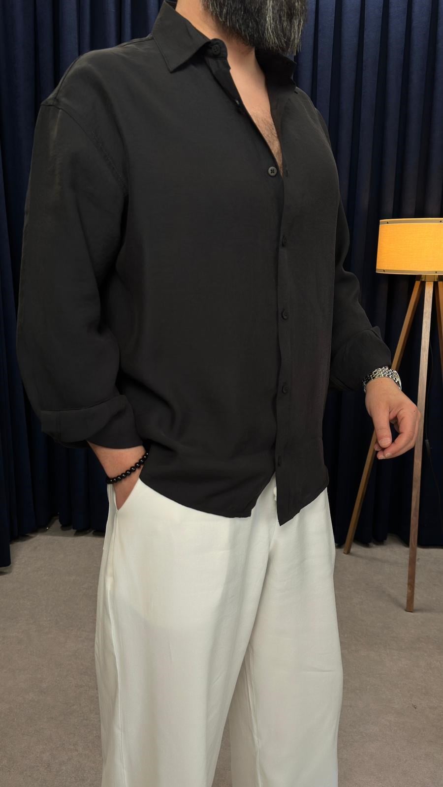 Oversize Modal Gömlek Siyah