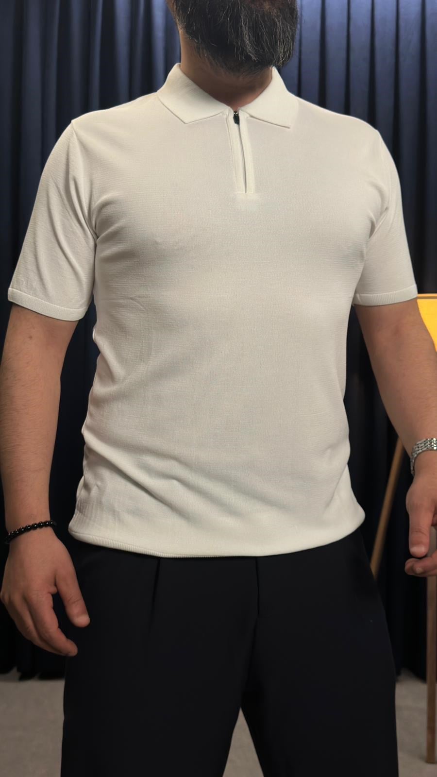 Polo Yaka Basic Triko Tshirt Beyaz
