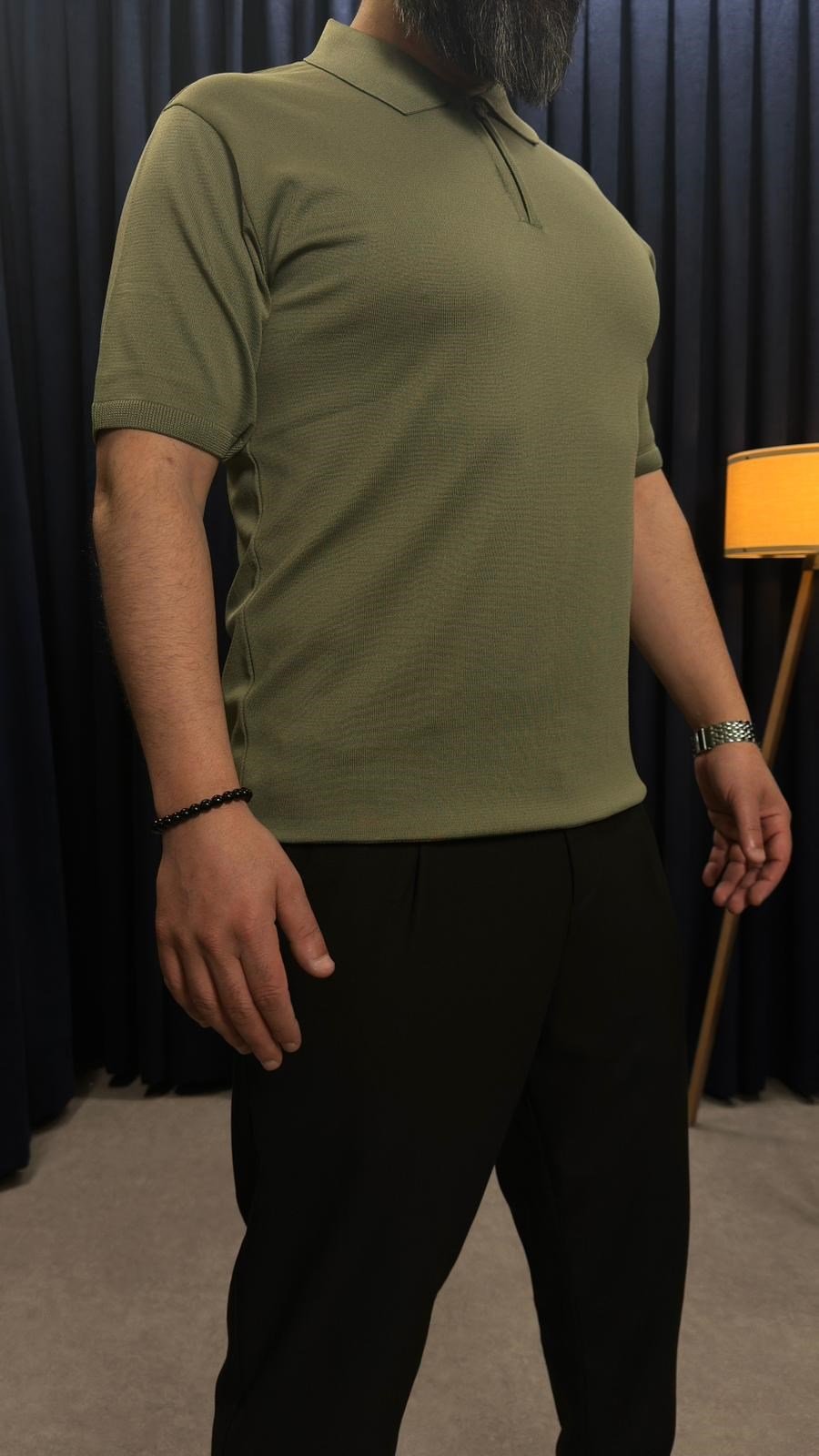 Polo Yaka Basic Triko Tshirt Haki