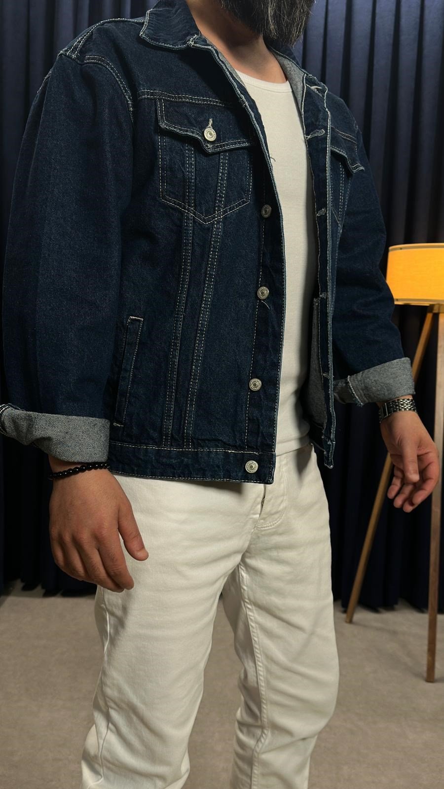 Rins Yıkama Oversize Kot Ceket Lacivert