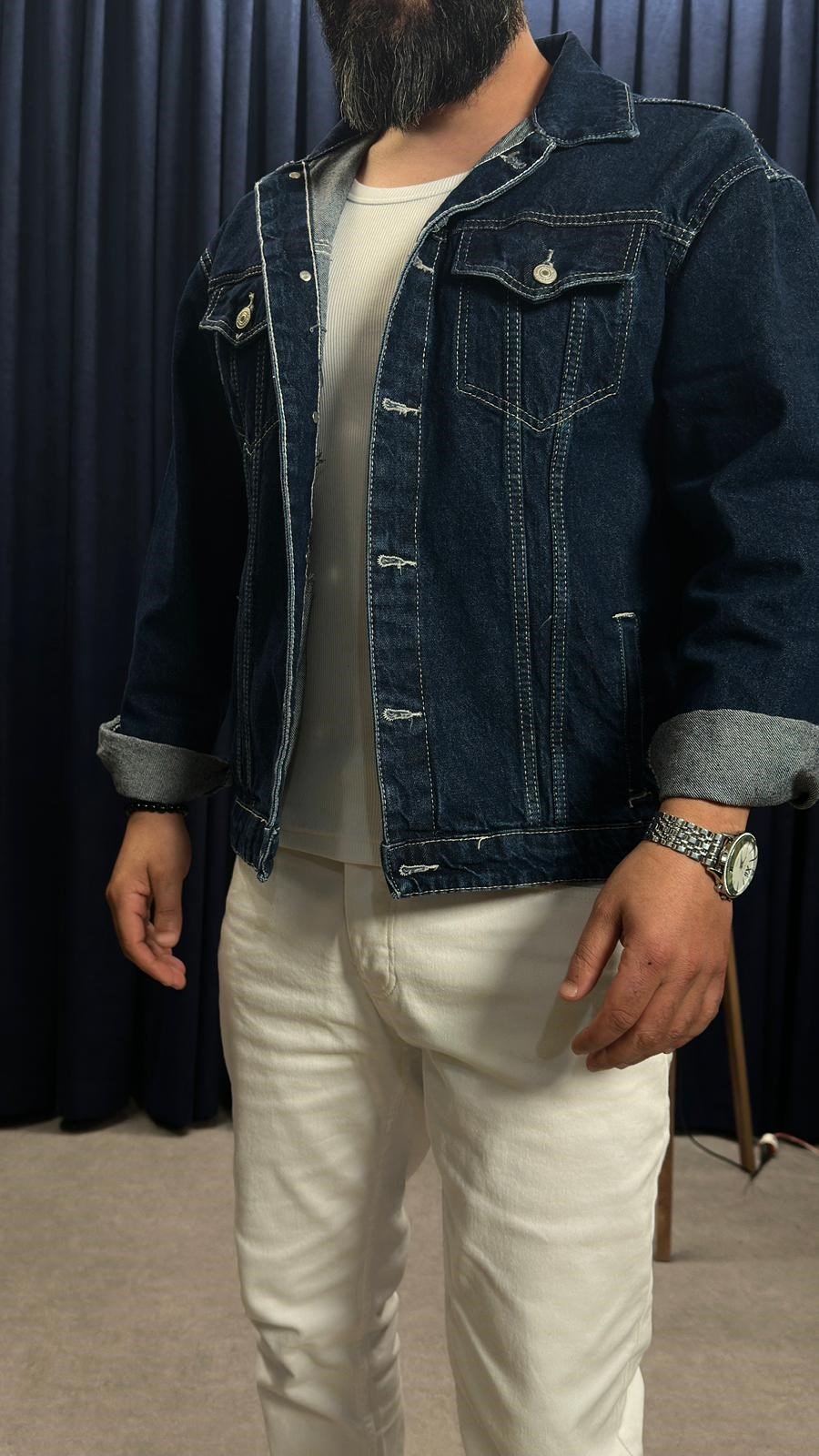Rins Yıkama Oversize Kot Ceket Lacivert