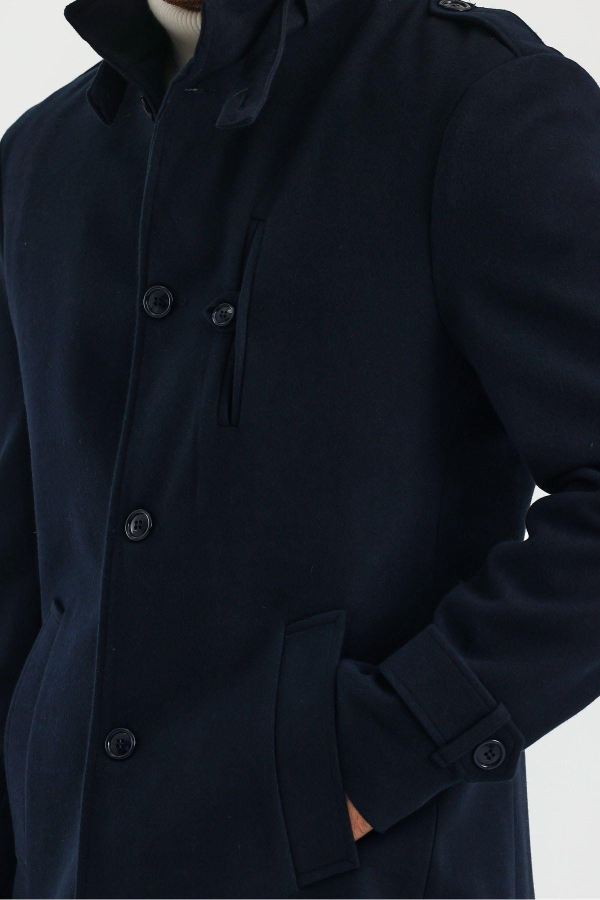 Erkek Slim Fit Lacivert Kaşe Kaban