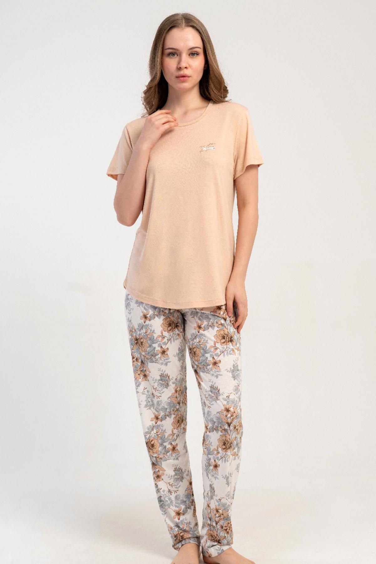 332515Kadın Kısa Kollu Bej Pijama Takımı Rahat Kesim Yazlık Ev Giyim C9T8N1215Kısa Kol / Askılı PijamakezokinoKadın Kısa Kollu Bej Pijama Takımı Rahat Kesim Yazlık Ev Giyim C9T8N1215