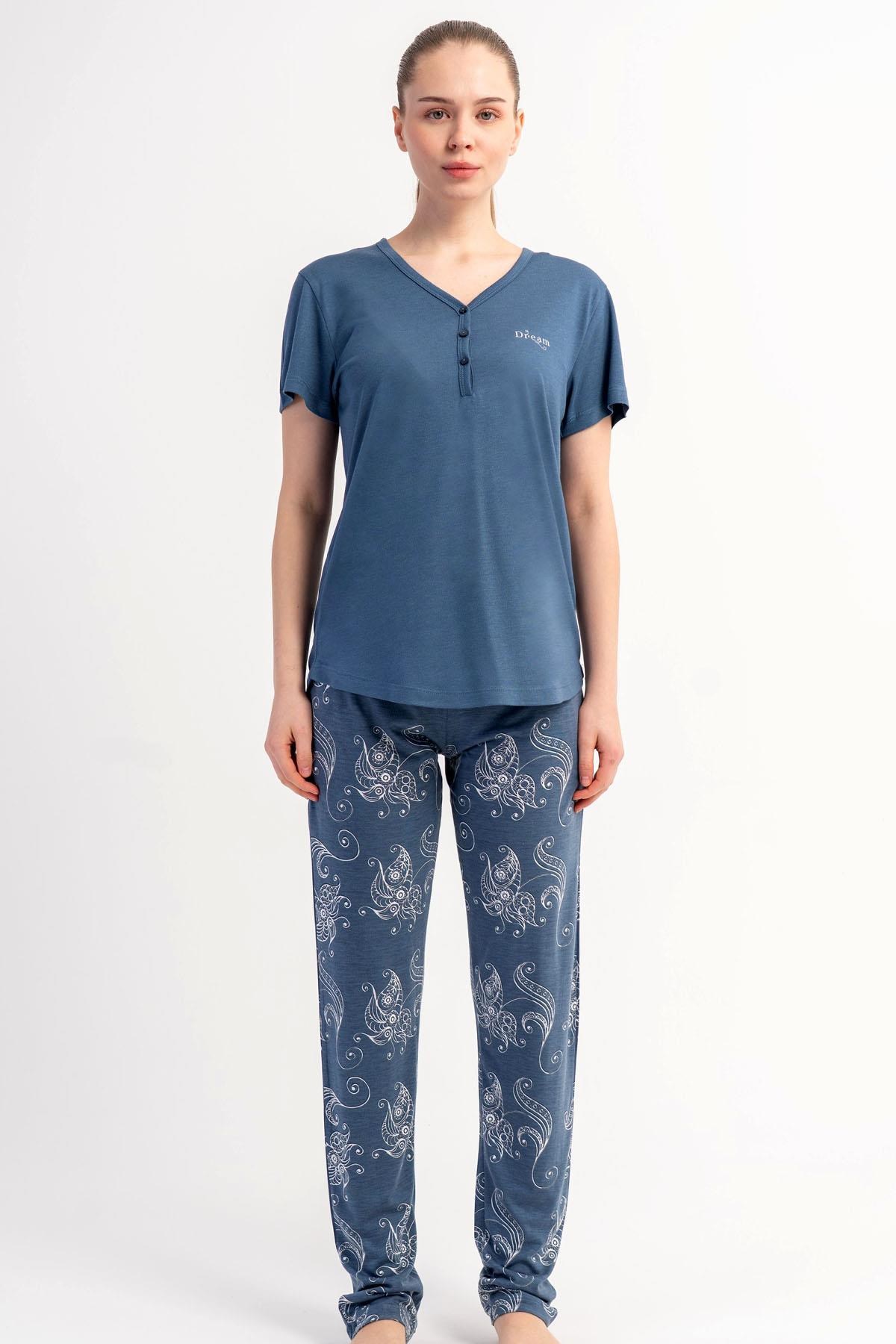 333186Kadın Kısa Kol Yarım Düğmeli Pijama Takımı C6T0N2215Kısa Kol / Askılı PijamakezokinoKadın Kısa Kol Yarım Düğmeli Pijama Takımı C6T0N2215