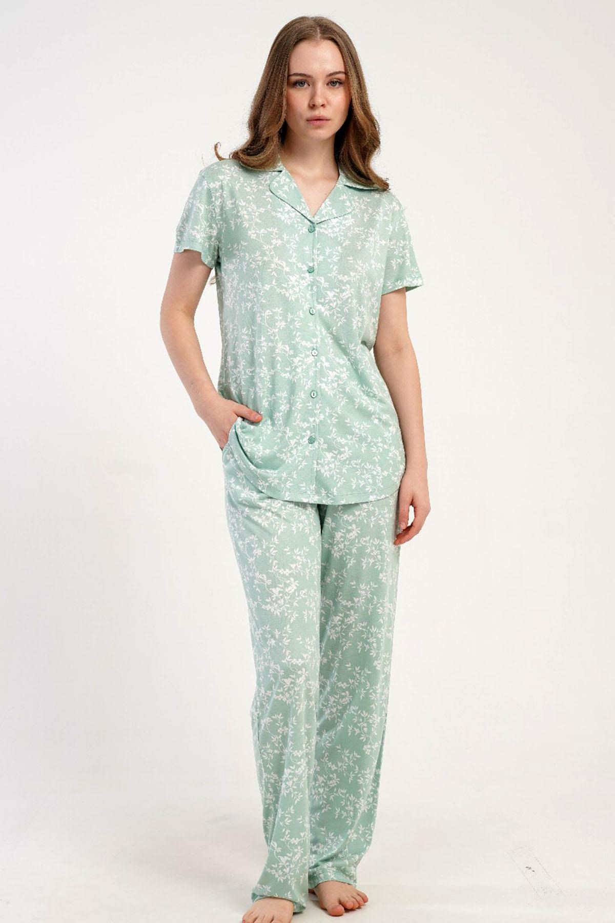333175Kadın Önden Düğmeli Kısa Kol Yeşil Pijama Takımı C6T1N2215Kısa Kol / Askılı PijamakezokinoKadın Önden Düğmeli Kısa Kol Yeşil Pijama Takımı C6T1N2215