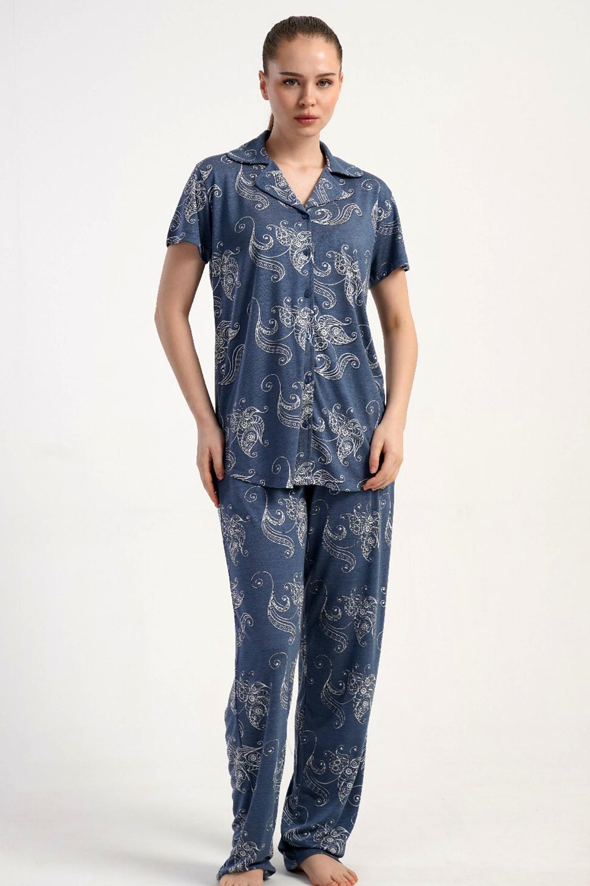 332645Kadın Önden Düğmeli Kısa Kollu Pijama Takımı C4T0N2215Kısa Kol / Askılı PijamakezokinoKadın Önden Düğmeli Kısa Kollu Pijama Takımı C4T0N2215