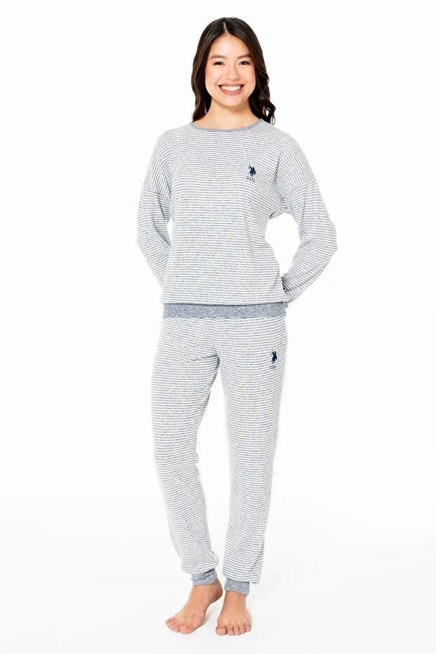 329182Kadın Lacivert Melanj Renk Uzun Kollu Bisiklet Yaka Lastikli Paça Çizgili Pijama Takımı C8T2N102Uzun Kol PijamaPoloKadın Lacivert Melanj Renk Uzun Kollu Bisiklet Yaka Lastikli Paça Çizgili Pijama Takımı C8T2N102