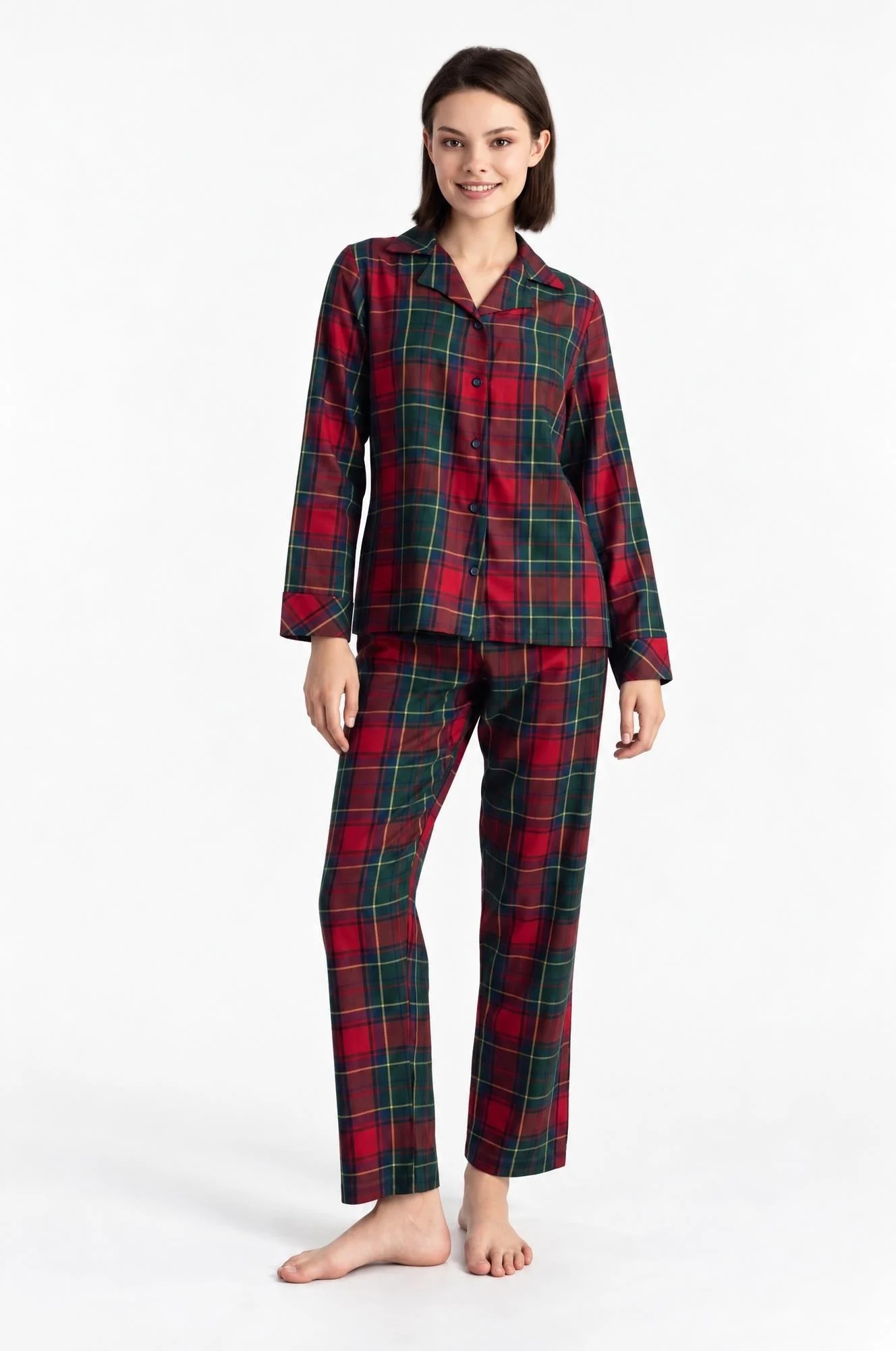 334294Kadın Uzun Kollu Önden Düğmeli Ekose Desenli Kırmızı Pijama Takımı C6T7N381Uzun Kol PijamaSevimKadın Uzun Kollu Önden Düğmeli Ekose Desenli Kırmızı Pijama Takımı C6T7N381