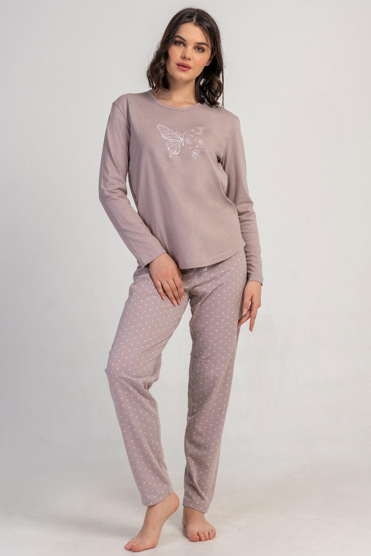 329473Kadın Büyük Beden Açık Kahve Renk Uzun Kollu bisiklet yaka Desenli Pijama Takımı C0T1N0305Büyük BedenVienettaKadın Büyük Beden Açık Kahve Renk Uzun Kollu bisiklet yaka Desenli Pijama Takımı C0T1N0305
