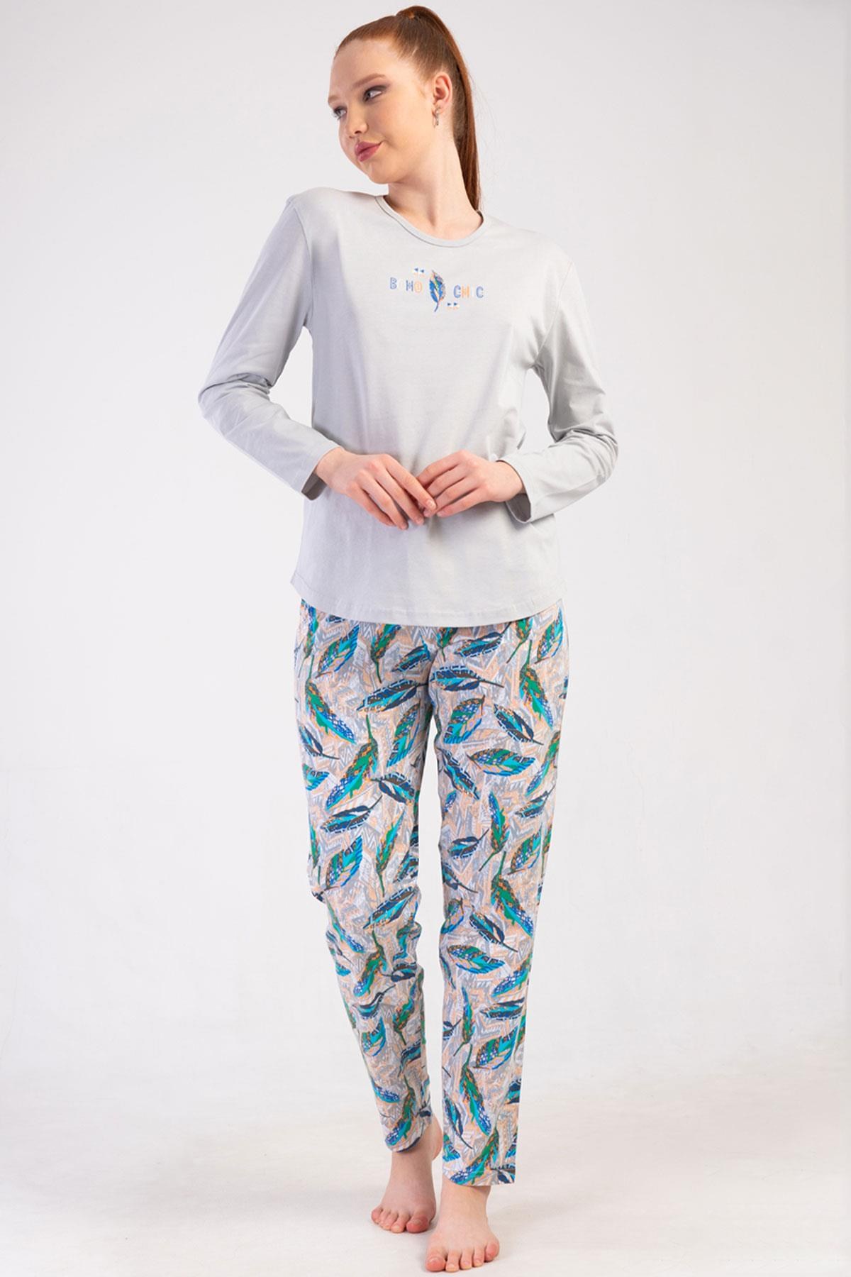 329470Kadın Büyük Beden Gri Renk Uzun Kollu Bisiklet Yaka Desenli Pijama Takımı C9T7N0205Büyük BedenVienettaKadın Büyük Beden Gri Renk Uzun Kollu Bisiklet Yaka Desenli Pijama Takımı C9T7N0205