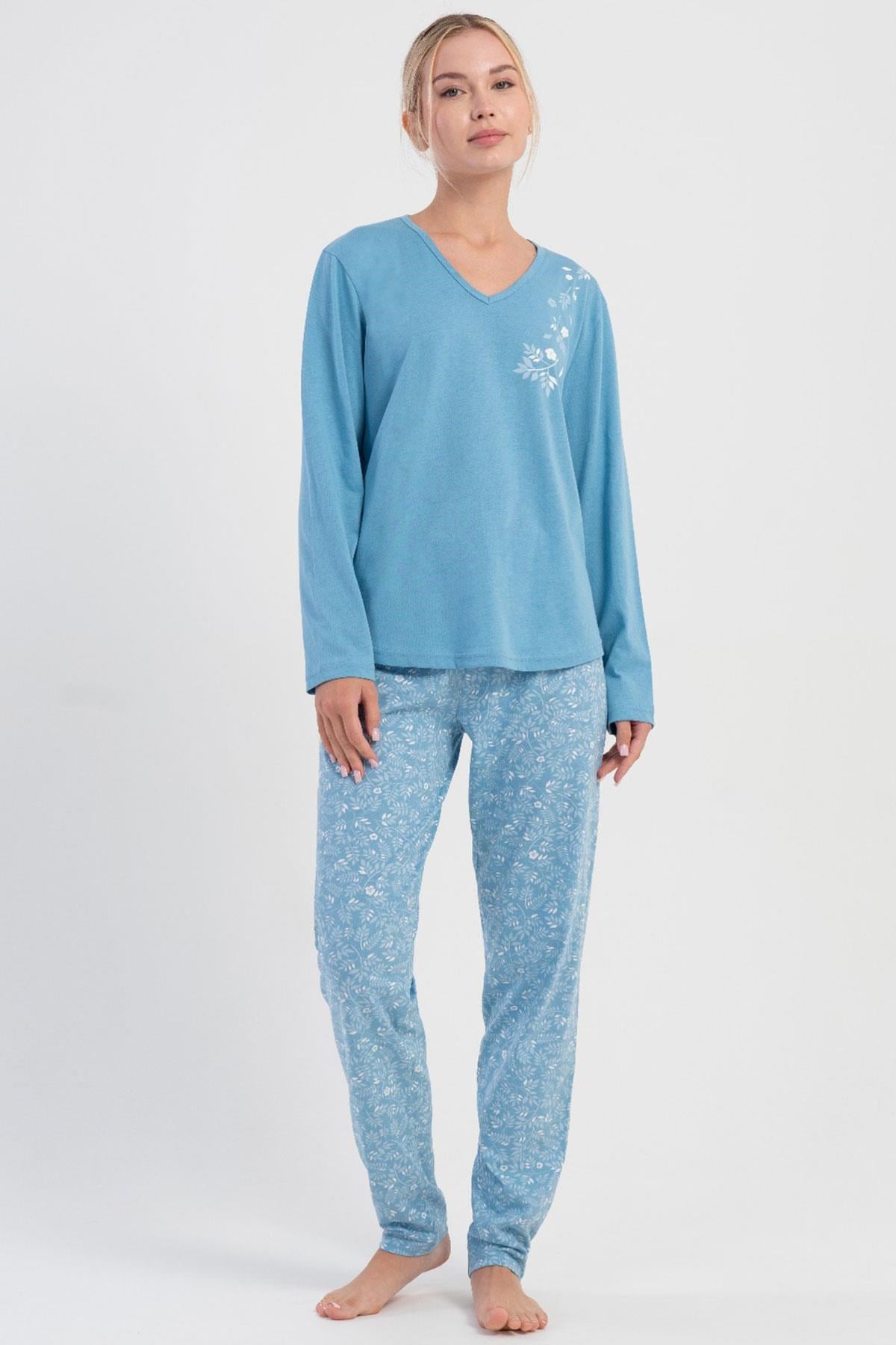 329505Kadın Büyük Beden Mavi Uzun Kollu V Yaka Pijama Takımı C8T6N1305Büyük BedenVienettaKadın Büyük Beden Mavi Uzun Kollu V Yaka Pijama Takımı C8T6N1305