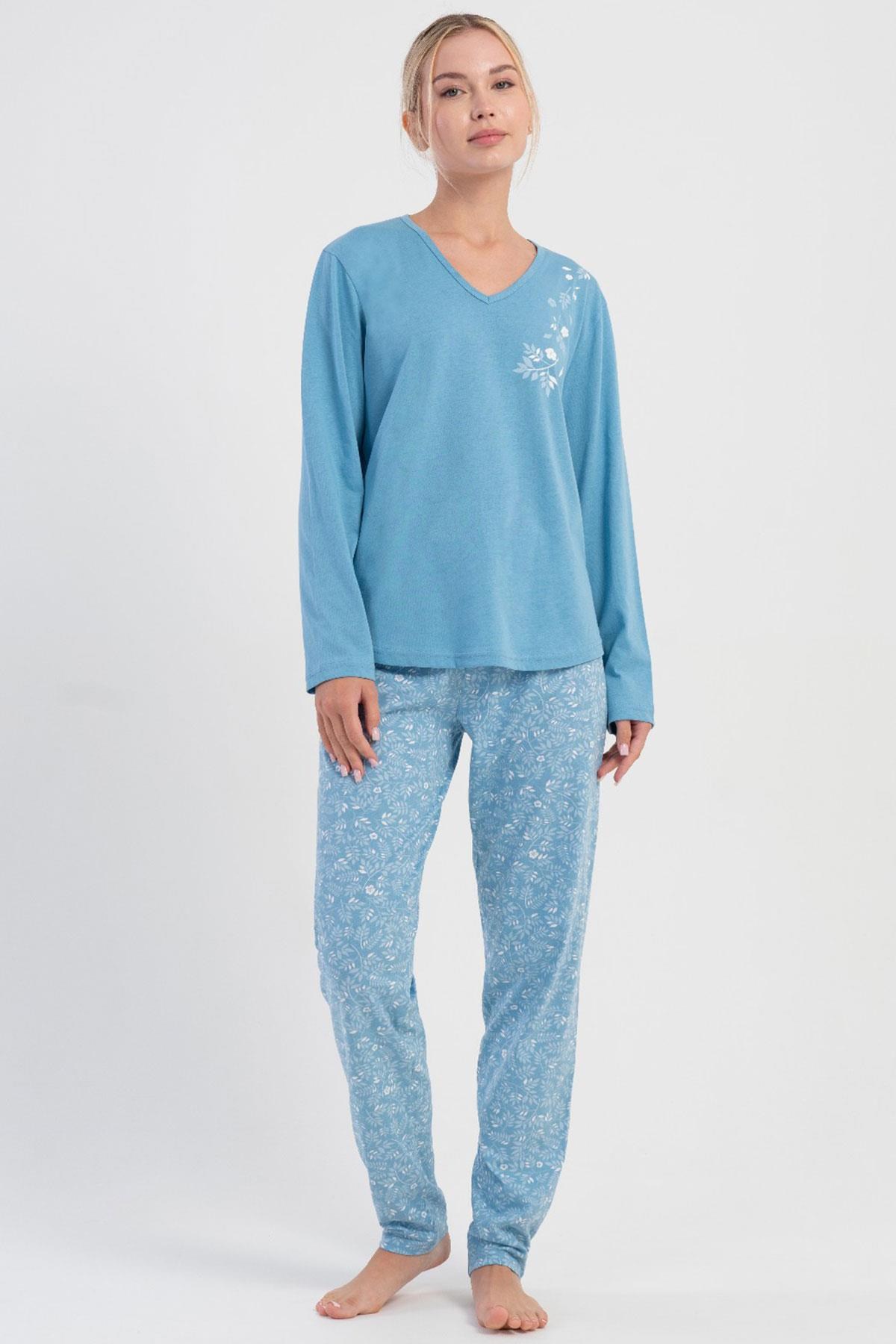 329505Kadın Büyük Beden Mavi Uzun Kollu V Yaka Pijama Takımı C8T6N1305Büyük BedenVienettaKadın Büyük Beden Mavi Uzun Kollu V Yaka Pijama Takımı C8T6N1305