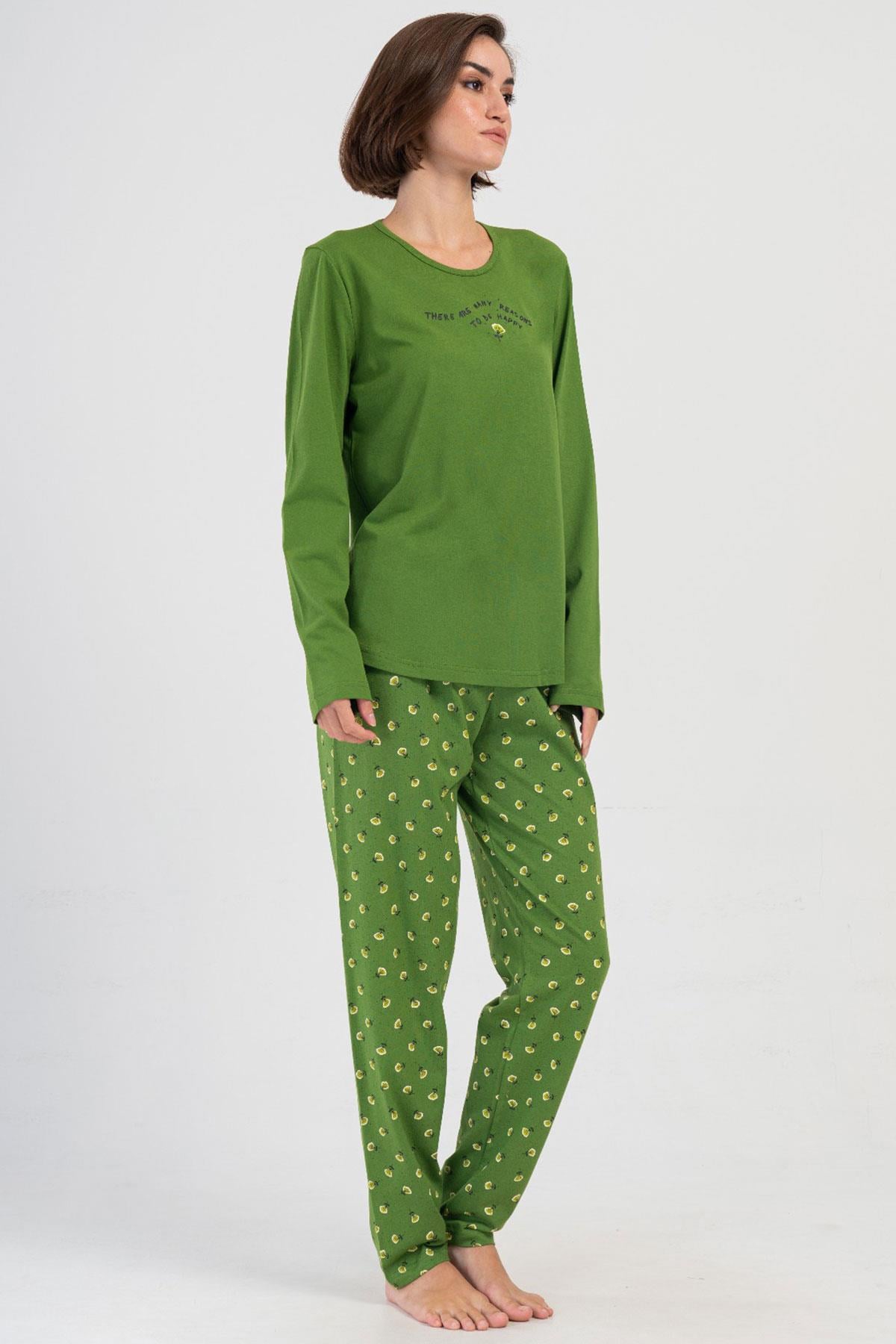 329451Kadın Büyük Beden Yeşil Renk Uzun Kollu Bisiklet Yaka Pijama Takımı C1T1N0504Büyük BedenVienettaKadın Büyük Beden Yeşil Renk Uzun Kollu Bisiklet Yaka Pijama Takımı C1T1N0504