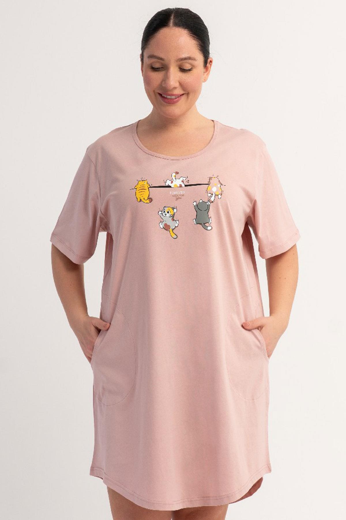 333047Kadın Büyük Beden Kısa Kollu Pudra Pembe Gecelik Tunik C9T8N0106Kısa GecelikVienettaKadın Büyük Beden Kısa Kollu Pudra Pembe Gecelik Tunik C9T8N0106