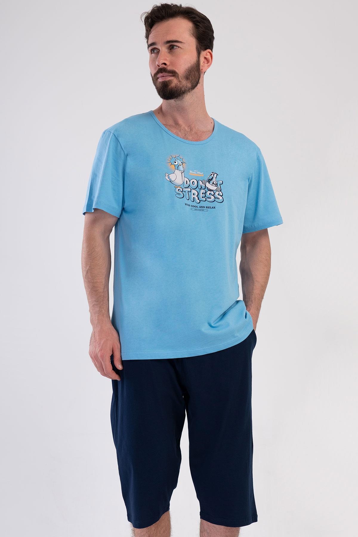 330890Erkek Kısa Kol Kapri %100 Pamuk Mavi Pijama Takımı C5T2N4804Pijama TakımıVienettaErkek Kısa Kol Kapri %100 Pamuk Mavi Pijama Takımı C5T2N4804