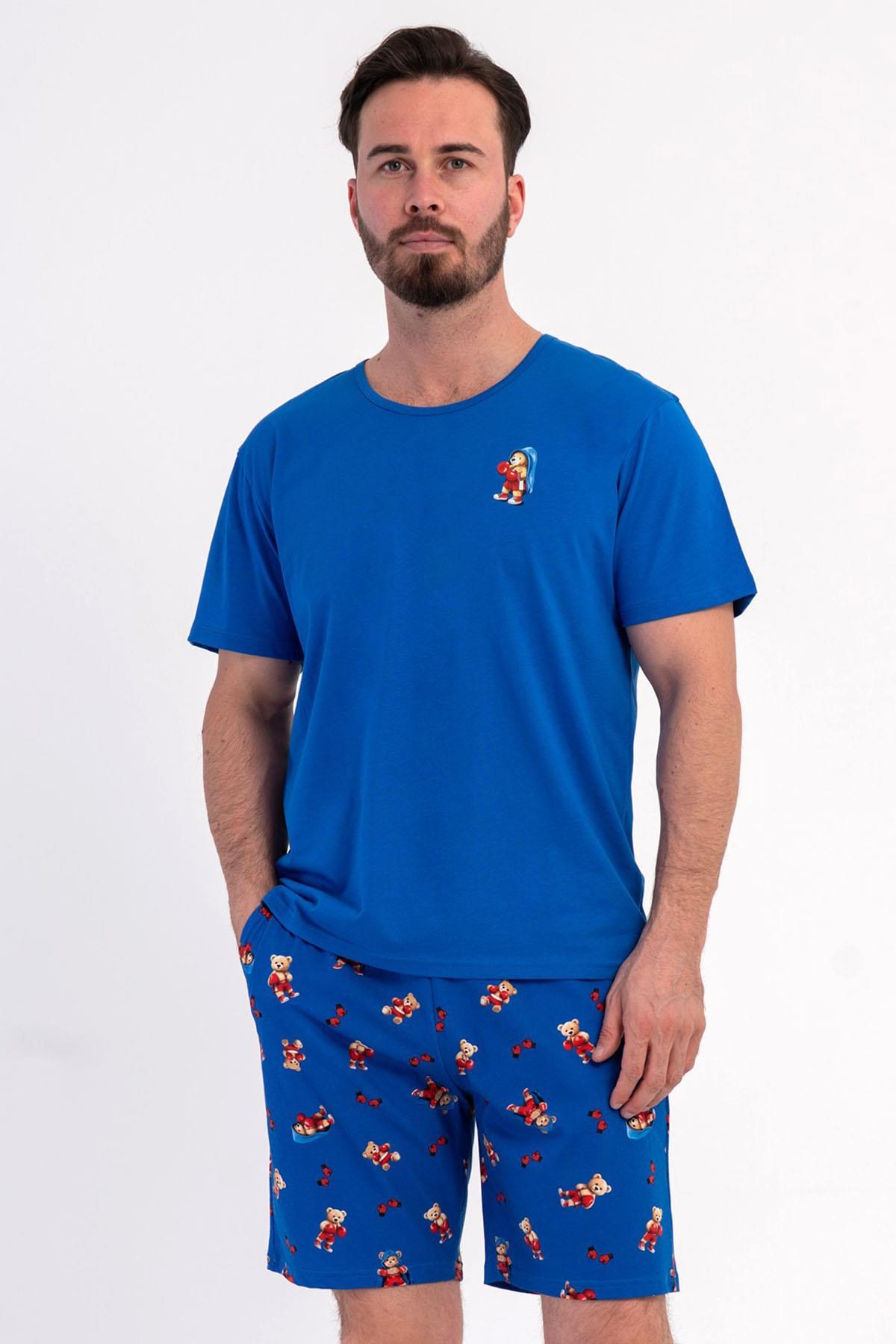333074Erkek Kısa Kollu Şortlu Mavi Pijama Takımı C9T7N0106Pijama TakımıVienettaErkek Kısa Kollu Şortlu Mavi Pijama Takımı C9T7N0106