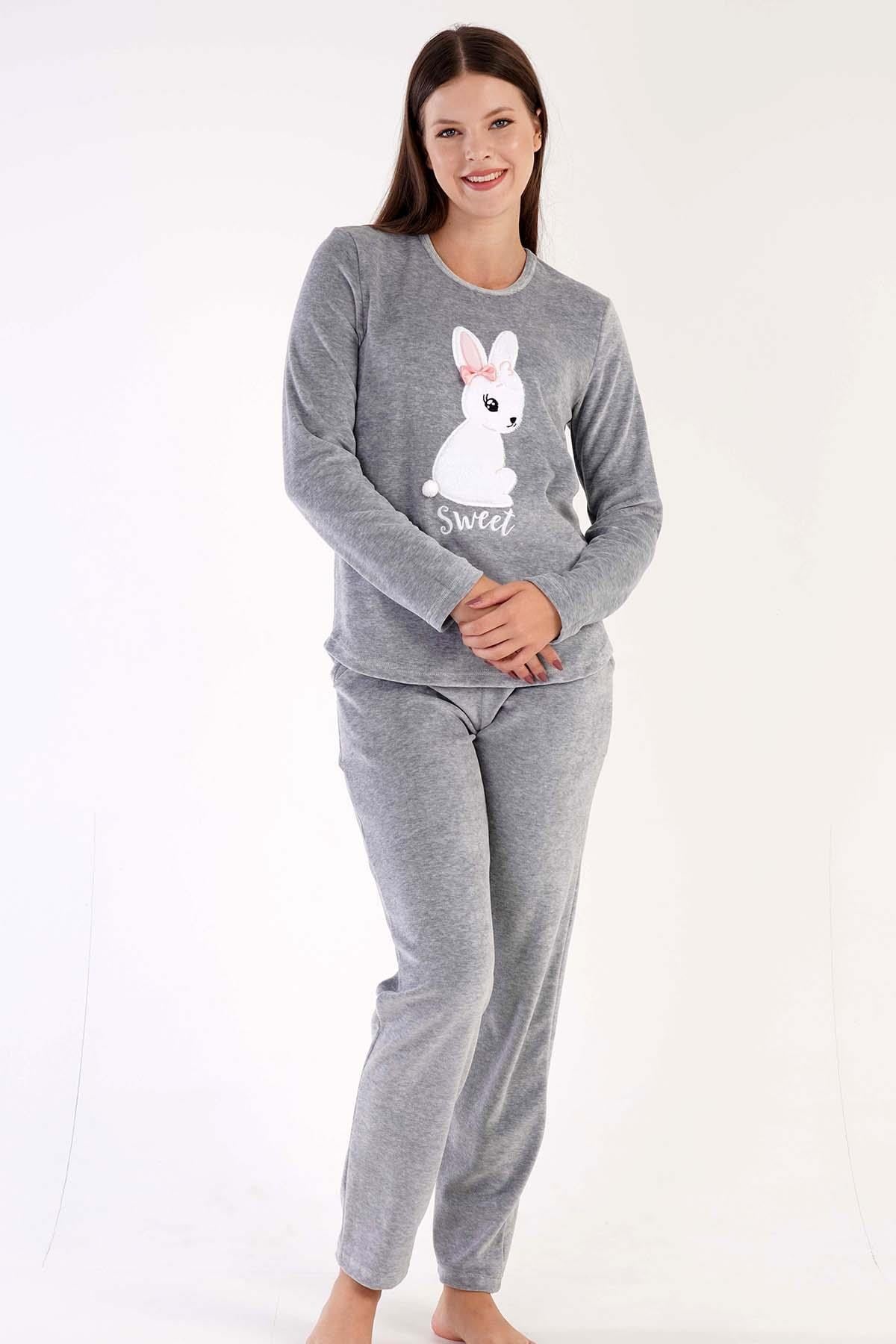 329081Kadın Gri Melanj Renk Bisiklet Yaka Uzun Kollu Düz Paça Pijama Takımı C0T1N0603PijamaVienettaKadın Gri Melanj Renk Bisiklet Yaka Uzun Kollu Düz Paça Pijama Takımı C0T1N0603