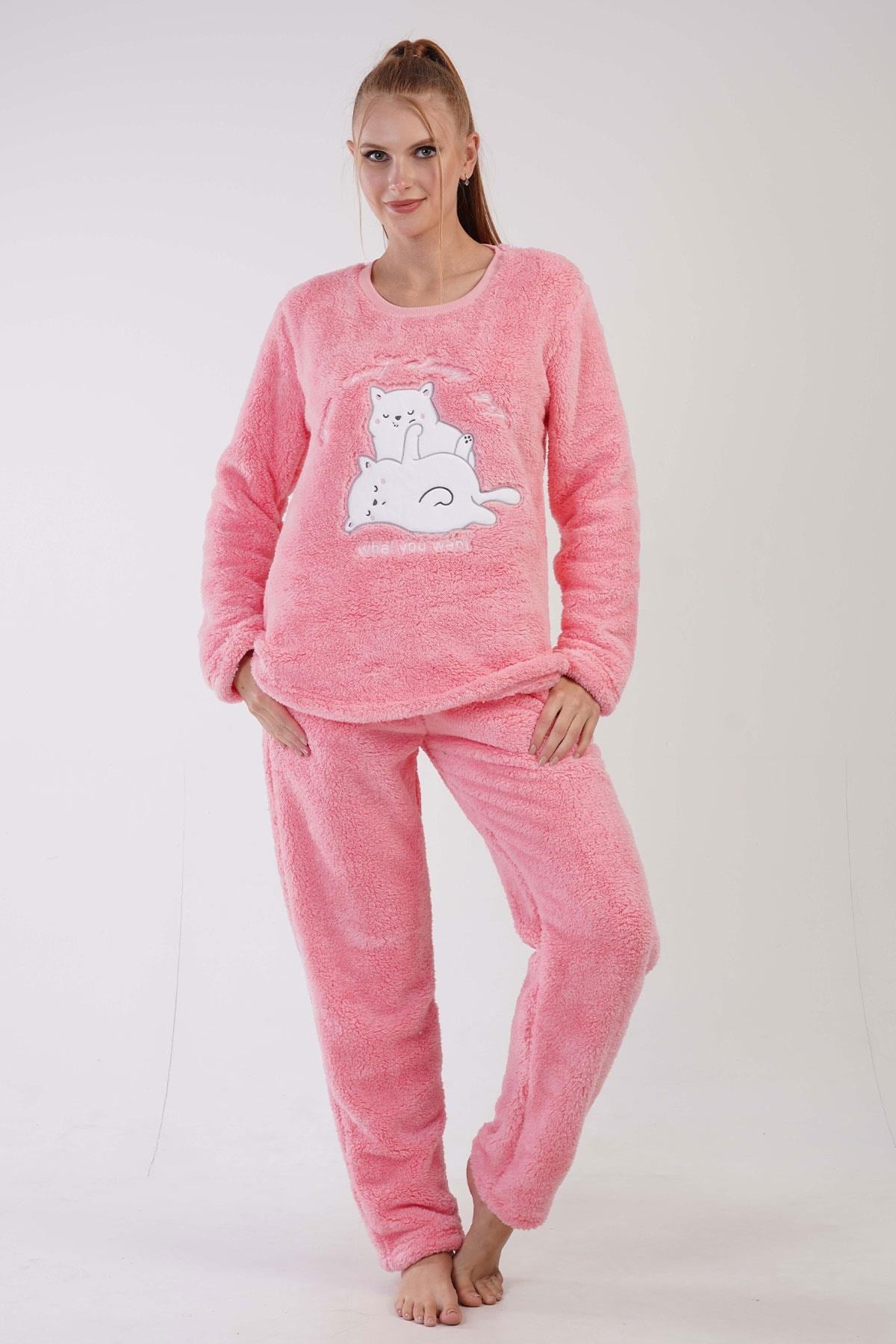 329075Kadın Pembe Renk Welsoft Kumaş Bisiklet Yaka Uzun Kollu Pijama Takımı C8T5N0603PijamaVienettaKadın Pembe Renk Welsoft Kumaş Bisiklet Yaka Uzun Kollu Pijama Takımı C8T5N0603