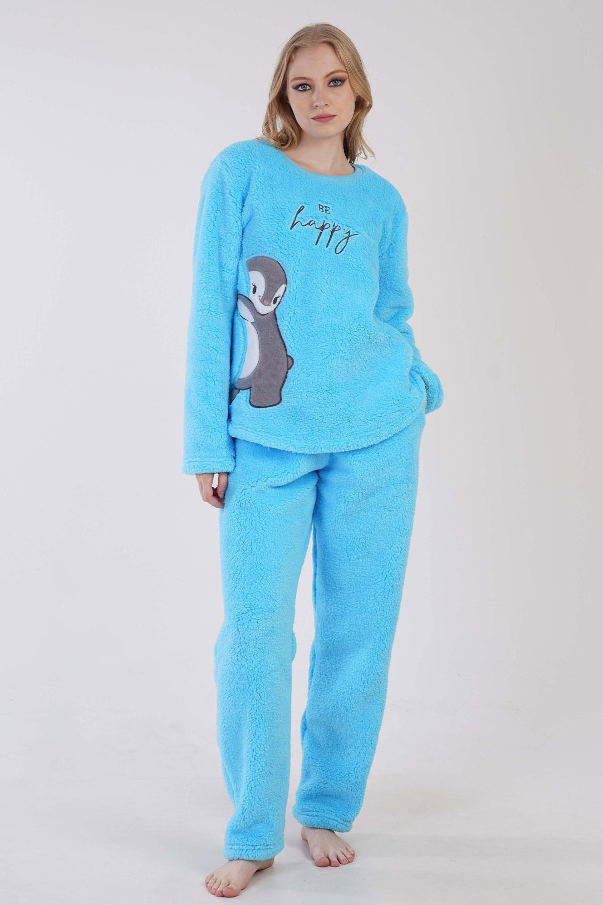 329077Kadın Turkuaz Renk Welsoft Kumaş Bisiklet Yaka Uzun Kollu Pijama Takımı C6T5N0603PijamaVienettaKadın Turkuaz Renk Welsoft Kumaş Bisiklet Yaka Uzun Kollu Pijama Takımı C6T5N0603