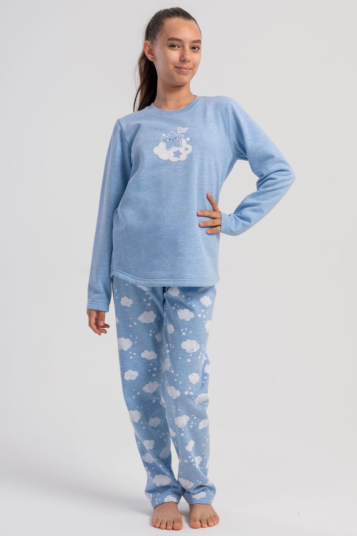 329489Kız Çocuk Mavi Renk Uzun Kollu Bisiklet Yaka Pijama Takımı C9T8N0305PijamaVienettaKız Çocuk Mavi Renk Uzun Kollu Bisiklet Yaka Pijama Takımı C9T8N0305