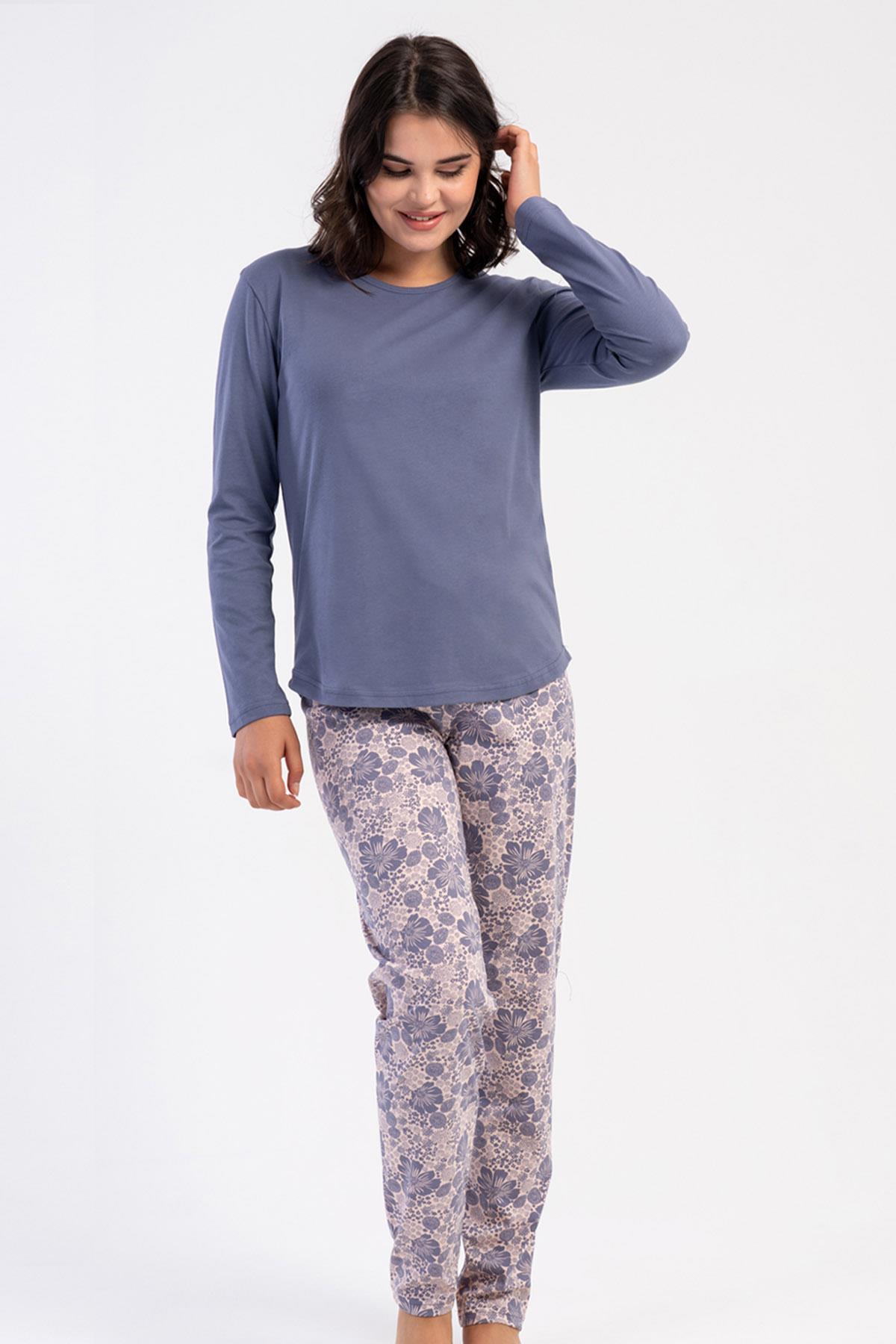 329517Kadın Füme Uzun Kollu Bisiklet Yaka Çiçek Desenli Alt Pijama Takımı C4T4N3305Uzun Kol PijamaVienettaKadın Füme Uzun Kollu Bisiklet Yaka Çiçek Desenli Alt Pijama Takımı C4T4N3305