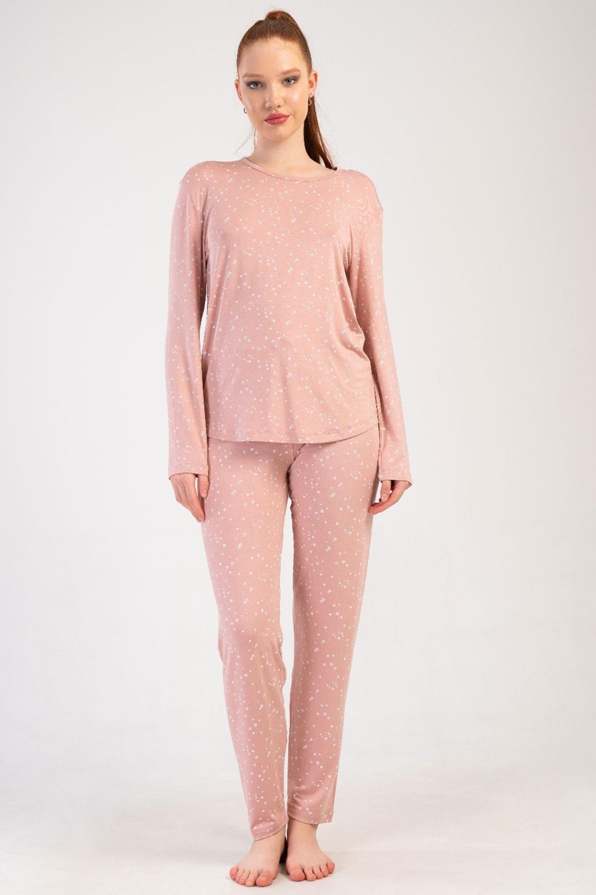 329471Kadın Pembe Renk Uzun Kollu Puantiyeli Pijama Takımı C5T0N1205Uzun Kol PijamaVienettaKadın Pembe Renk Uzun Kollu Puantiyeli Pijama Takımı C5T0N1205