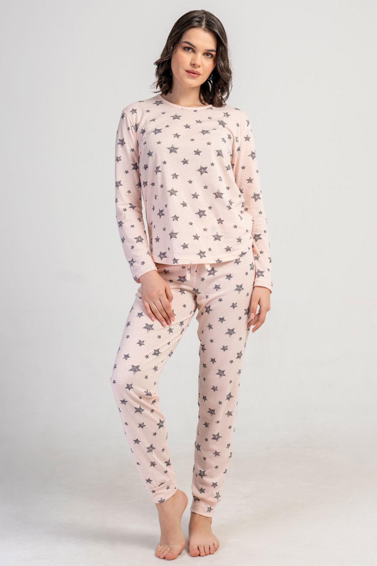 329526Kadın Pembe Uzun Kollu Bisiklet Yaka Yıldız Desenli Pijama Takımı C9T5N3305Uzun Kol PijamaVienettaKadın Pembe Uzun Kollu Bisiklet Yaka Yıldız Desenli Pijama Takımı C9T5N3305