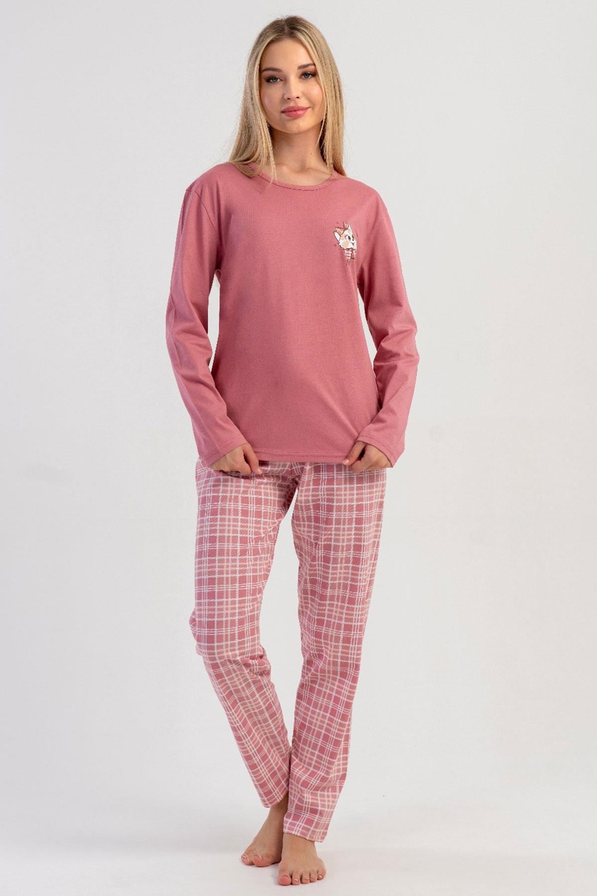329519Kadın Pembe Uzun Kollu Bisiklet Yaka Ekose Alt İnterlok Pijama Takımı C2T5N3305Uzun Kol PijamaVienettaKadın Pembe Uzun Kollu Bisiklet Yaka Ekose Alt İnterlok Pijama Takımı C2T5N3305
