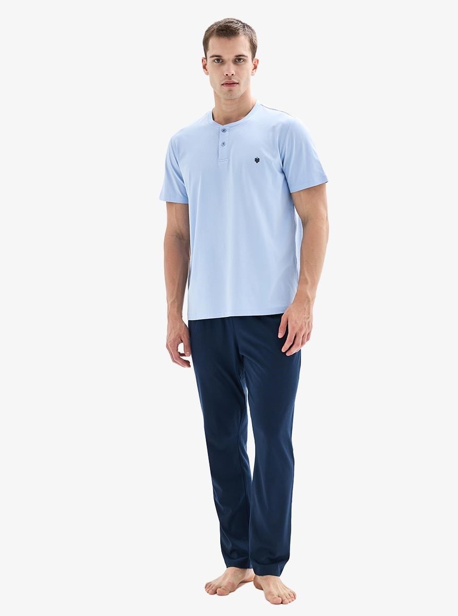 332844Erkek Yarım Düğmeli Kısa Kollu Mavi Pijama Takımı C7T9N804Pijama TakımıBlackspadeErkek Yarım Düğmeli Kısa Kollu Mavi Pijama Takımı C7T9N804