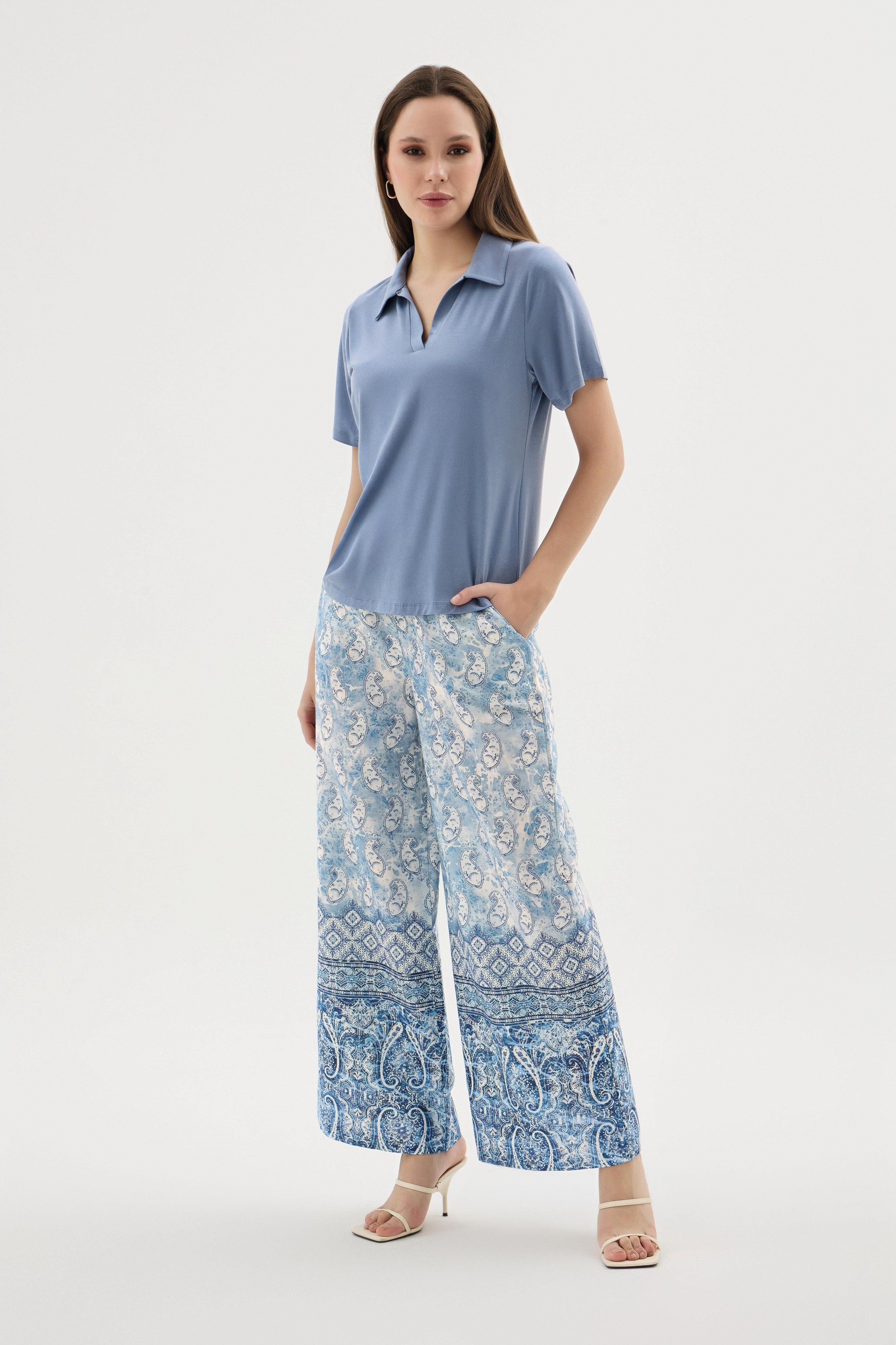 332739Kadın Kısa Kol Polo Yaka Desenli Bol Paça Pantolon Takımı C9T0N612Kısa Kol / Askılı PijamaGizzeyKadın Kısa Kol Polo Yaka Desenli Bol Paça Pantolon Takımı C9T0N612
