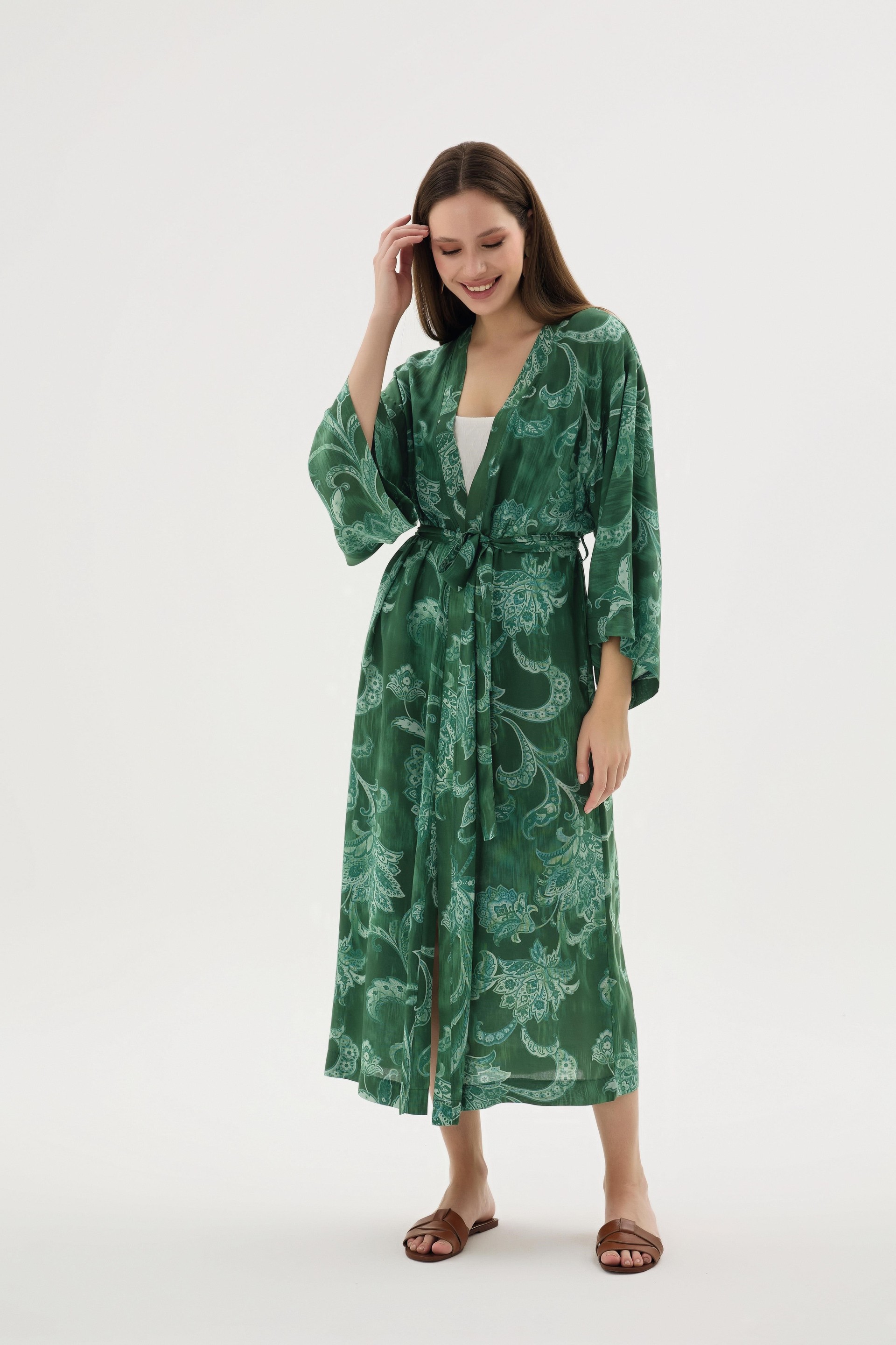 332910Kadın Uzun Kol Koyu Yeşil Uzun Kimono C5T8N512Tek SabahlıkGizzeyKadın Uzun Kol Koyu Yeşil Uzun Kimono C5T8N512