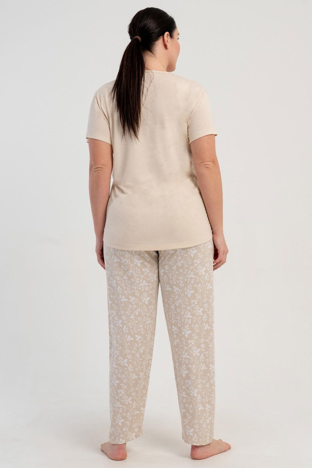 332541Kadın Büyük Beden Kısa Kollu Bej Pijama Takımı Yazlık Ev Giyimi C0T5N2215Büyük BedenkezokinoKadın Büyük Beden Kısa Kollu Bej Pijama Takımı Yazlık Ev Giyimi C0T5N2215