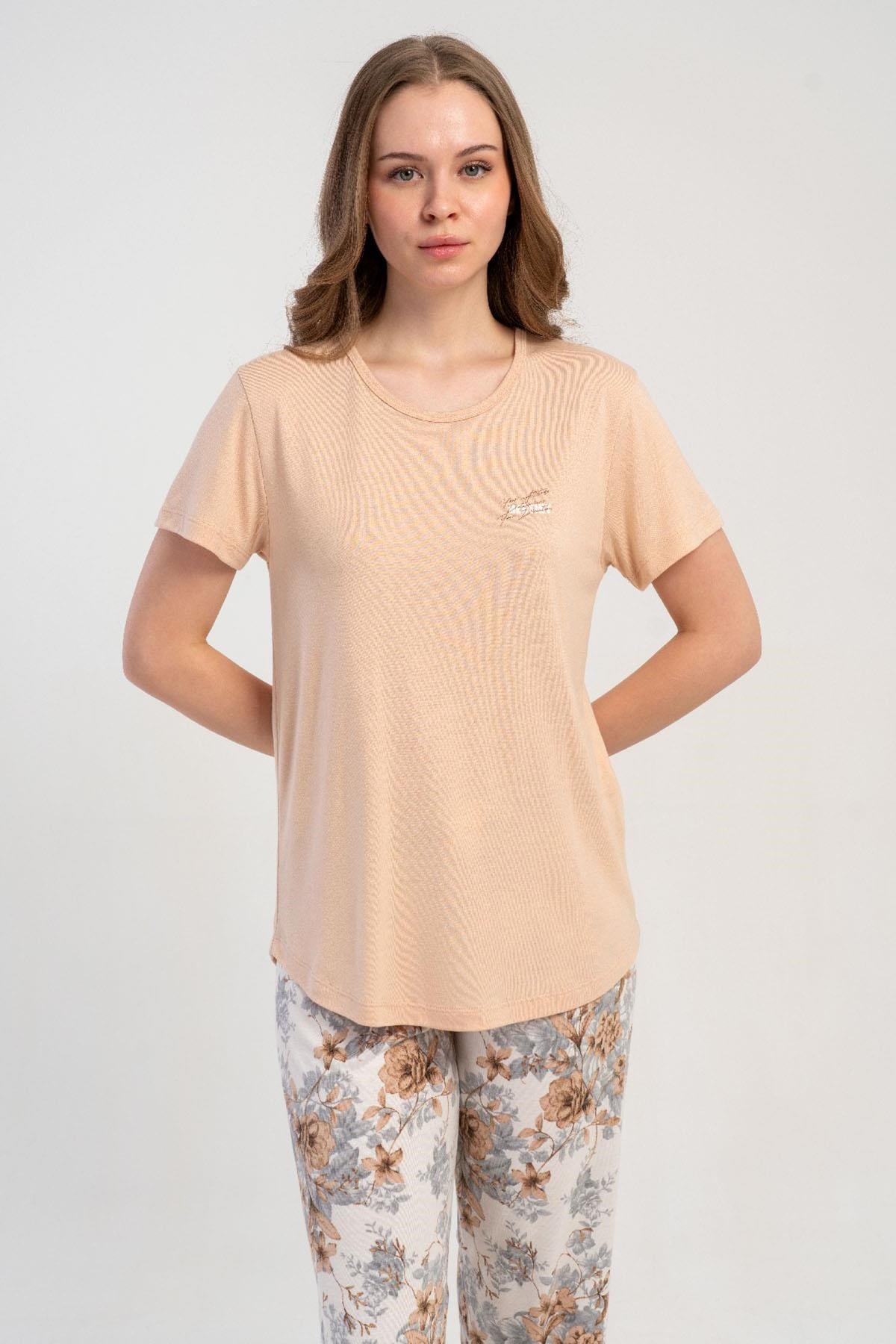 332515Kadın Kısa Kollu Bej Pijama Takımı Rahat Kesim Yazlık Ev Giyim C9T8N1215Kısa Kol / Askılı PijamakezokinoKadın Kısa Kollu Bej Pijama Takımı Rahat Kesim Yazlık Ev Giyim C9T8N1215
