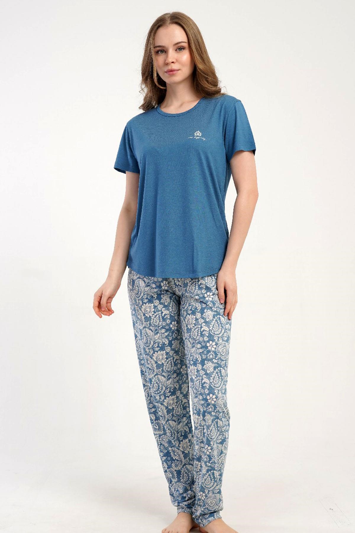 332544Kadın Kısa Kollu Mavi Pijama Takımı Rahat Kesim Yazlık Ev Giyimi C5T7N2215Kısa Kol / Askılı PijamakezokinoKadın Kısa Kollu Mavi Pijama Takımı Rahat Kesim Yazlık Ev Giyimi C5T7N2215