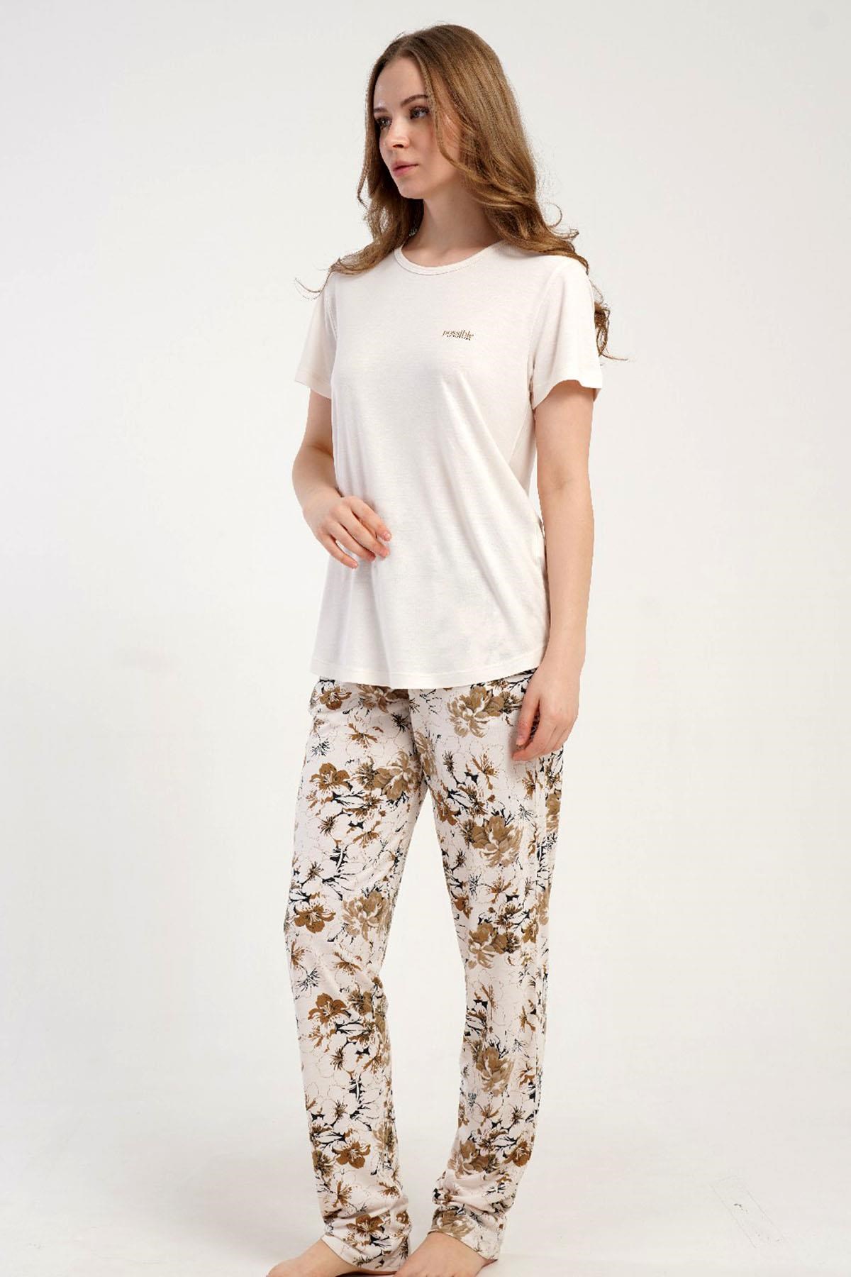 333178Kadın Kısa Kol Ekru Pijama Takımı C0T8N2215Kısa Kol / Askılı PijamakezokinoKadın Kısa Kol Ekru Pijama Takımı C0T8N2215