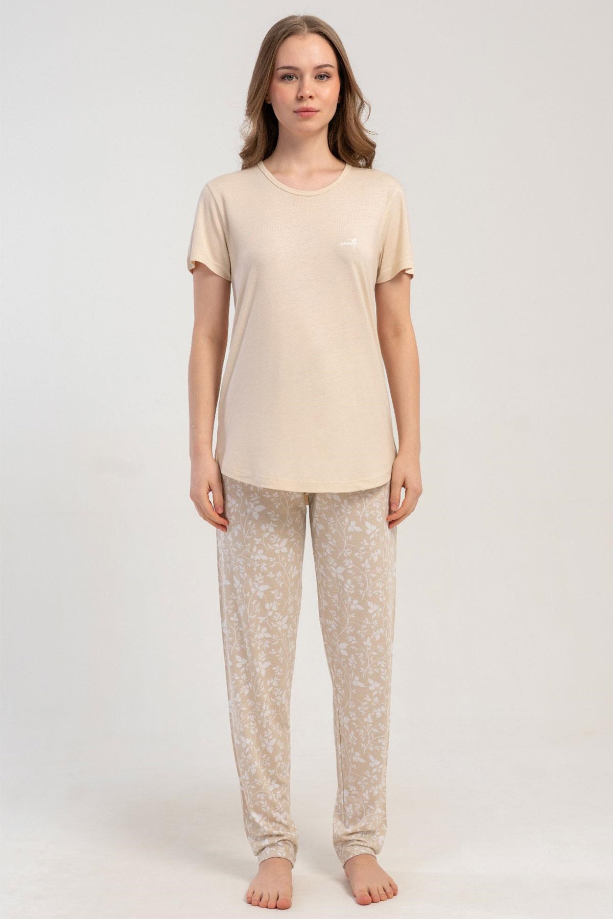332513Kadın Kısa Kol Bej Pijama Takımı Rahat Kesim Yazlık Ev Giyim Takımı C1T8N1215Kısa Kol / Askılı PijamakezokinoKadın Kısa Kol Bej Pijama Takımı Rahat Kesim Yazlık Ev Giyim Takımı C1T8N1215