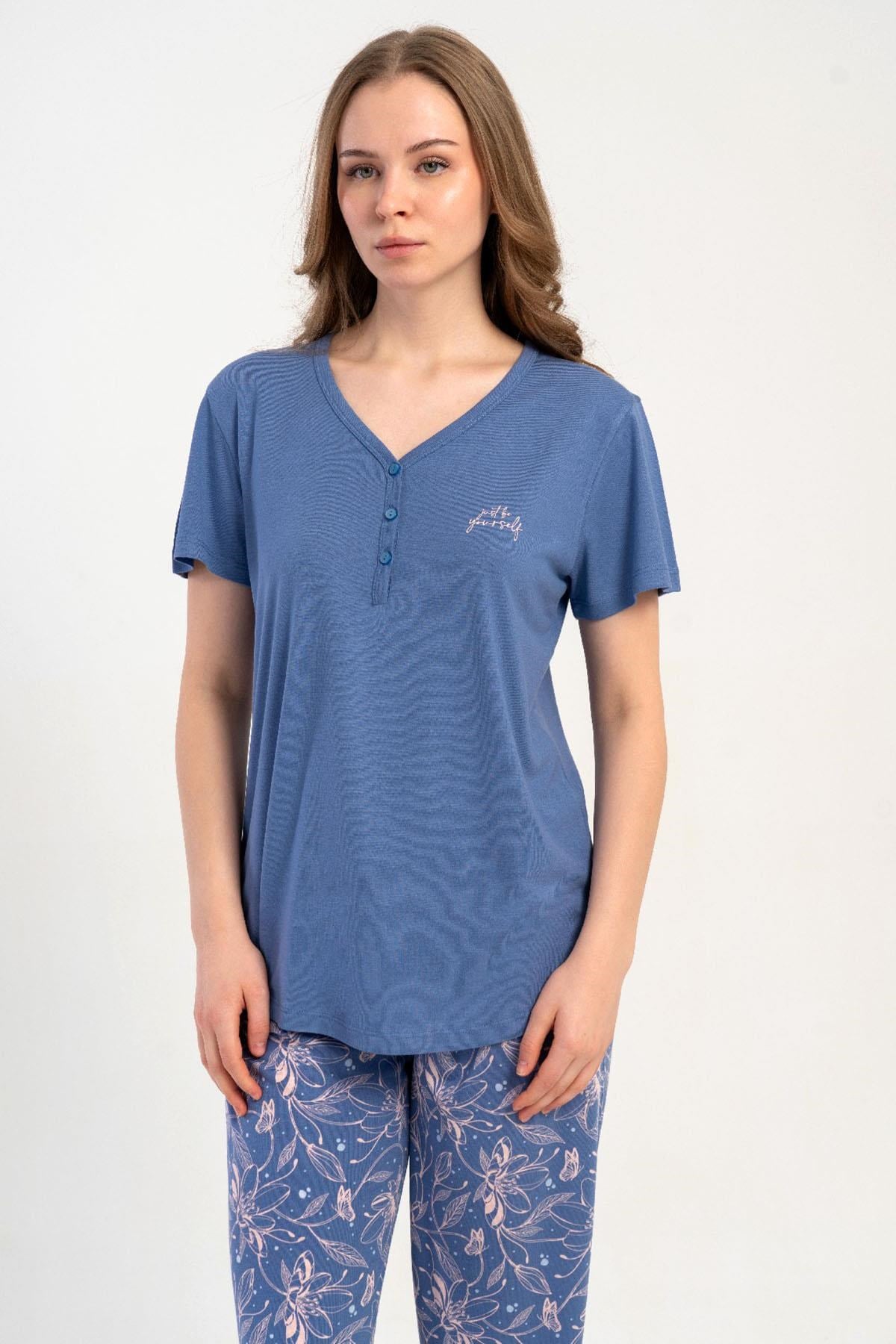 332511Kadın Kısa Kol Yarım Düğmeli Pijama Takımı Mor Yazlık Rahat Ev Giyim Takımı C4T7N1215Kısa Kol / Askılı PijamakezokinoKadın Kısa Kol Yarım Düğmeli Pijama Takımı Mor Yazlık Rahat Ev Giyim Takımı C4T7N1215