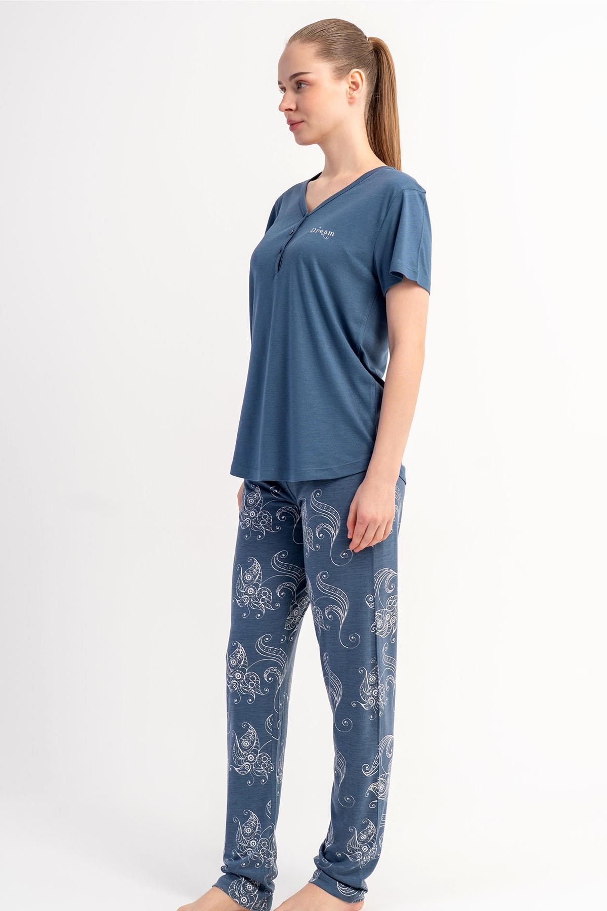 333186Kadın Kısa Kol Yarım Düğmeli Pijama Takımı C6T0N2215Kısa Kol / Askılı PijamakezokinoKadın Kısa Kol Yarım Düğmeli Pijama Takımı C6T0N2215
