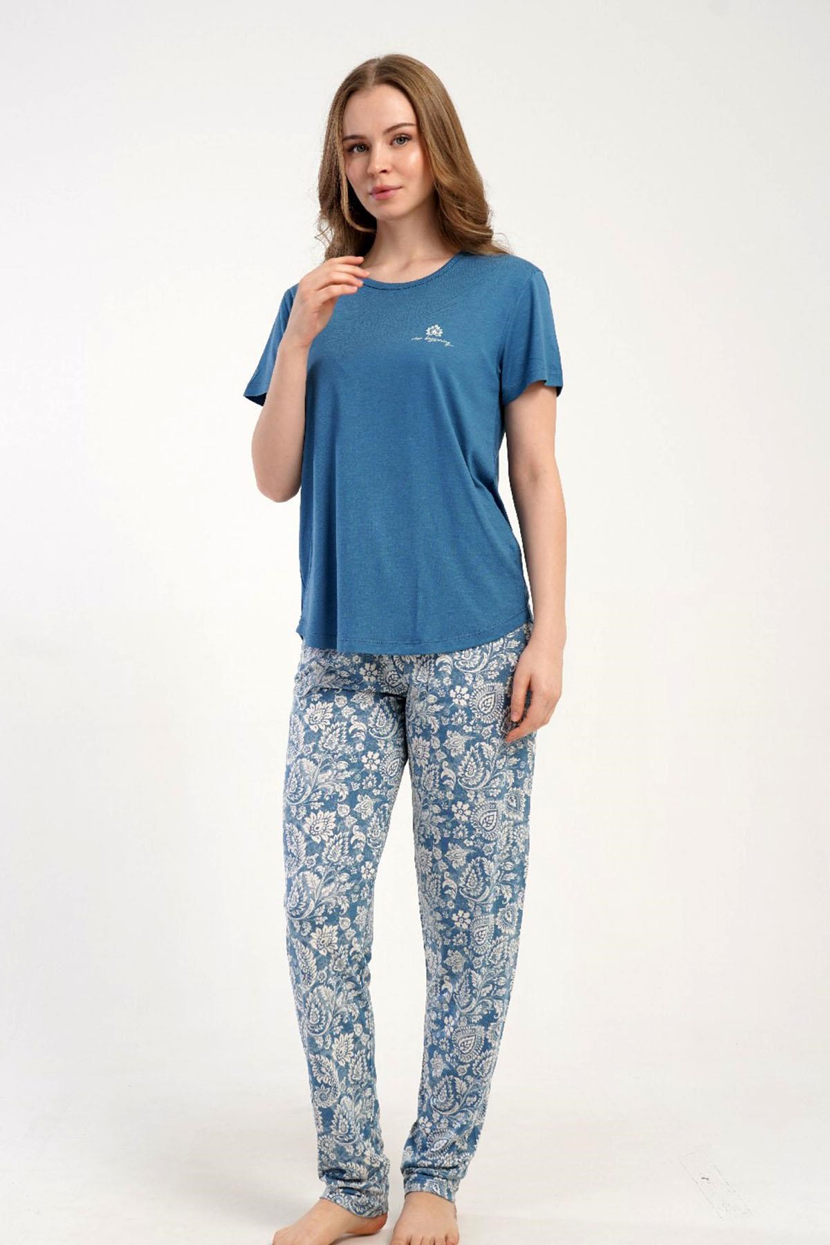 332544Kadın Kısa Kollu Mavi Pijama Takımı Rahat Kesim Yazlık Ev Giyimi C5T7N2215Kısa Kol / Askılı PijamakezokinoKadın Kısa Kollu Mavi Pijama Takımı Rahat Kesim Yazlık Ev Giyimi C5T7N2215