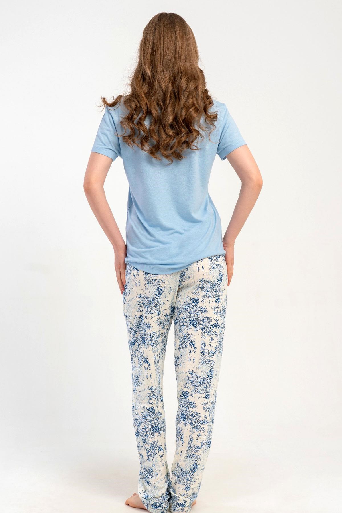 332518Kadın Kısa Kollu Yarım Düğmeli Mavi Pijama Takımı Yazlık Ev Giyimi C2T0N2215Kısa Kol / Askılı PijamakezokinoKadın Kısa Kollu Yarım Düğmeli Mavi Pijama Takımı Yazlık Ev Giyimi C2T0N2215
