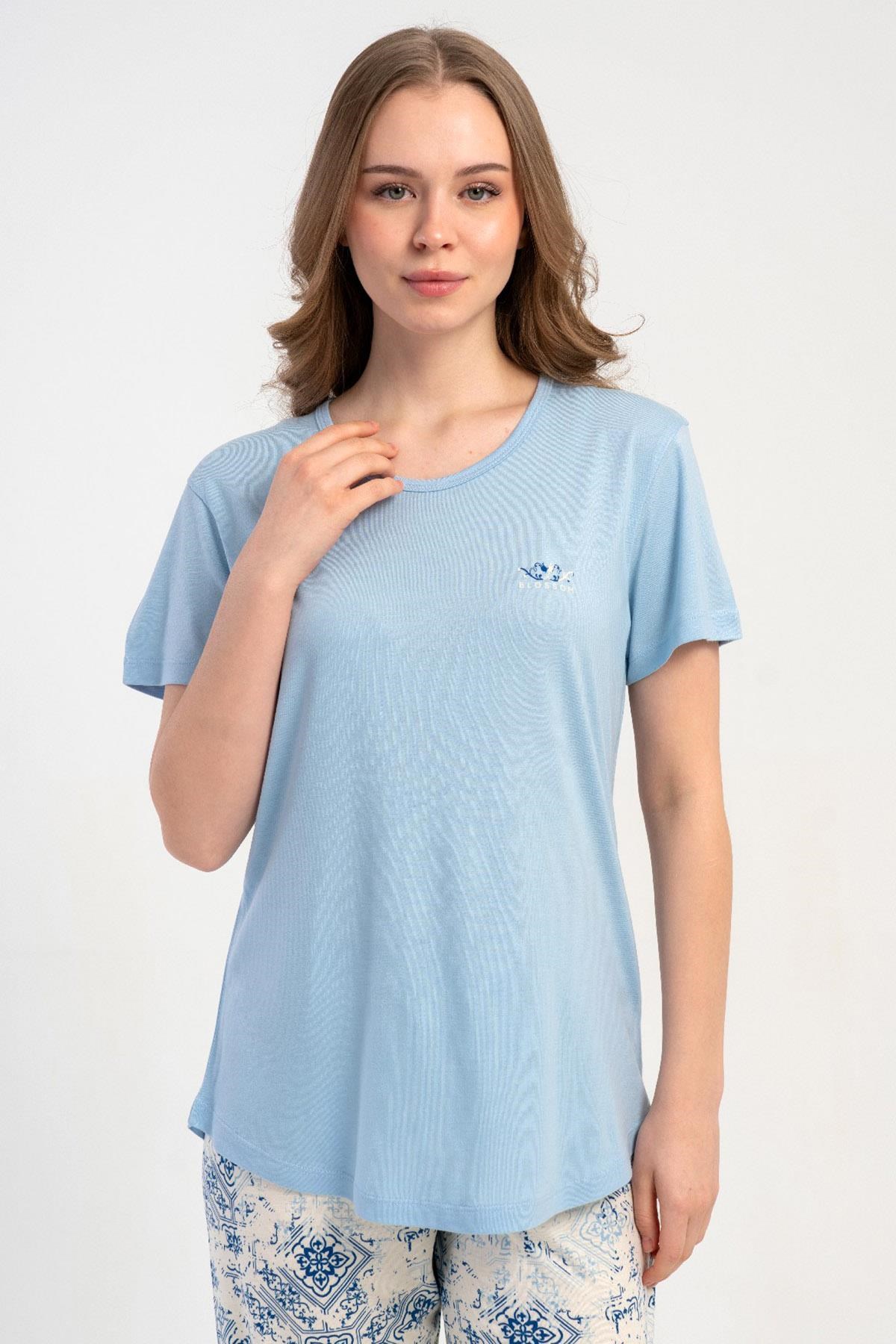 332517Kadın Kısa Kollu Mavi Pijama Takımı Rahat Kesim Yazlık Ev Giyimi C1T0N2215Kısa Kol / Askılı PijamakezokinoKadın Kısa Kollu Mavi Pijama Takımı Rahat Kesim Yazlık Ev Giyimi C1T0N2215