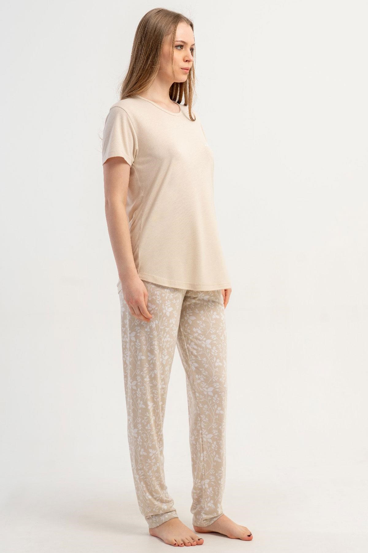332513Kadın Kısa Kol Bej Pijama Takımı Rahat Kesim Yazlık Ev Giyim Takımı C1T8N1215Kısa Kol / Askılı PijamakezokinoKadın Kısa Kol Bej Pijama Takımı Rahat Kesim Yazlık Ev Giyim Takımı C1T8N1215