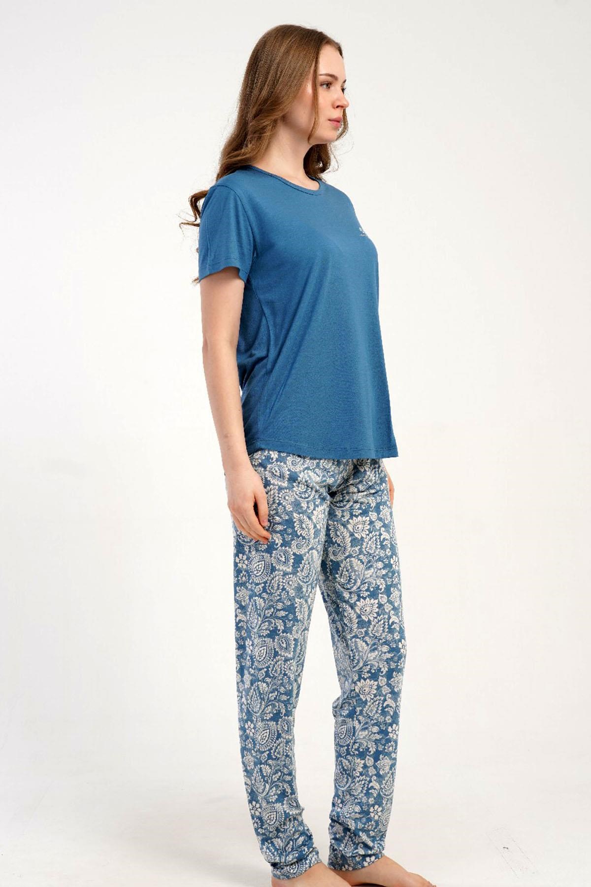 332544Kadın Kısa Kollu Mavi Pijama Takımı Rahat Kesim Yazlık Ev Giyimi C5T7N2215Kısa Kol / Askılı PijamakezokinoKadın Kısa Kollu Mavi Pijama Takımı Rahat Kesim Yazlık Ev Giyimi C5T7N2215