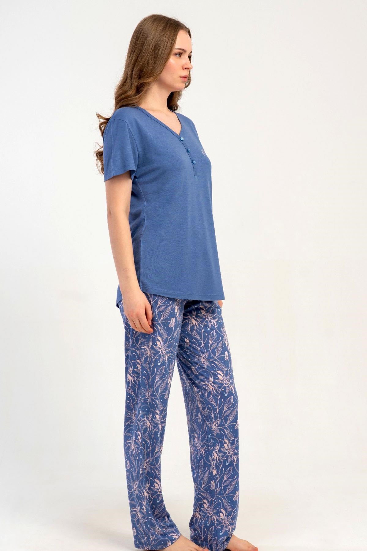 332511Kadın Kısa Kol Yarım Düğmeli Pijama Takımı Mor Yazlık Rahat Ev Giyim Takımı C4T7N1215Kısa Kol / Askılı PijamakezokinoKadın Kısa Kol Yarım Düğmeli Pijama Takımı Mor Yazlık Rahat Ev Giyim Takımı C4T7N1215