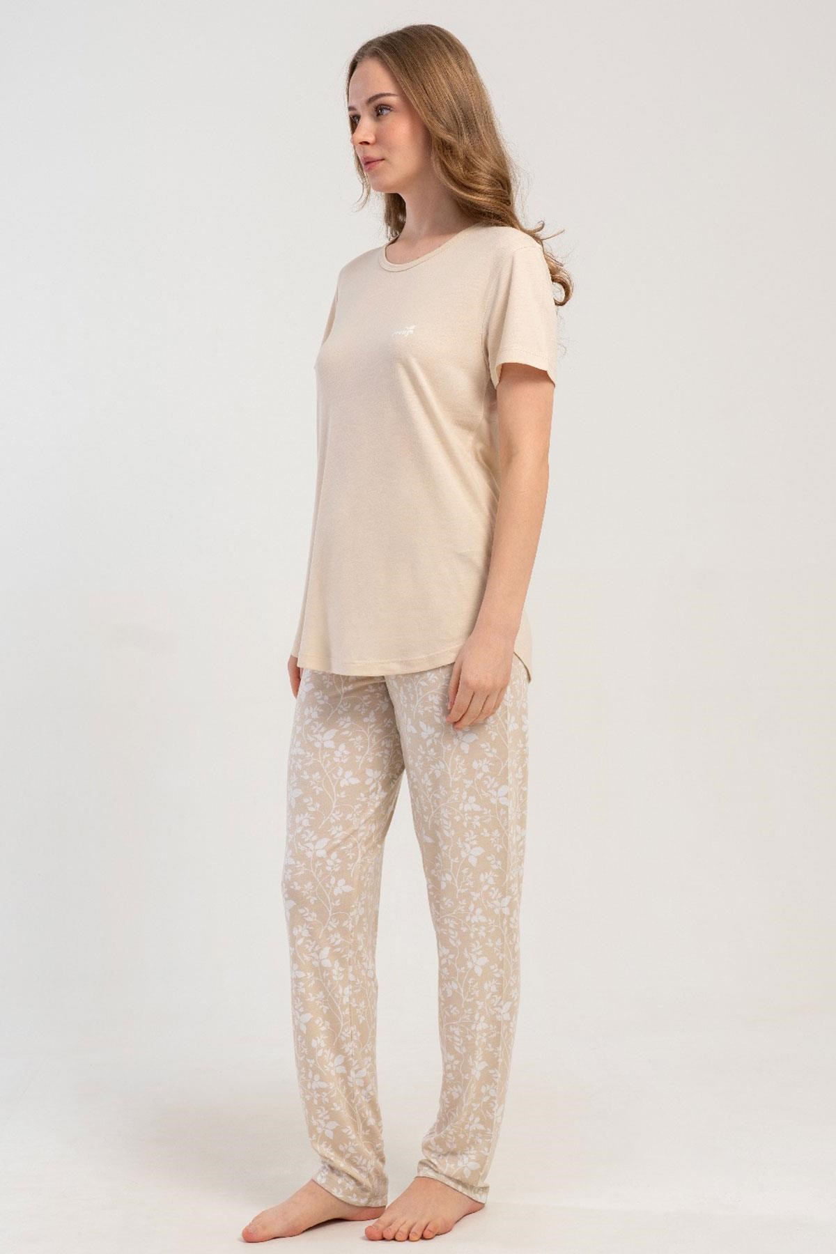 332513Kadın Kısa Kol Bej Pijama Takımı Rahat Kesim Yazlık Ev Giyim Takımı C1T8N1215Kısa Kol / Askılı PijamakezokinoKadın Kısa Kol Bej Pijama Takımı Rahat Kesim Yazlık Ev Giyim Takımı C1T8N1215