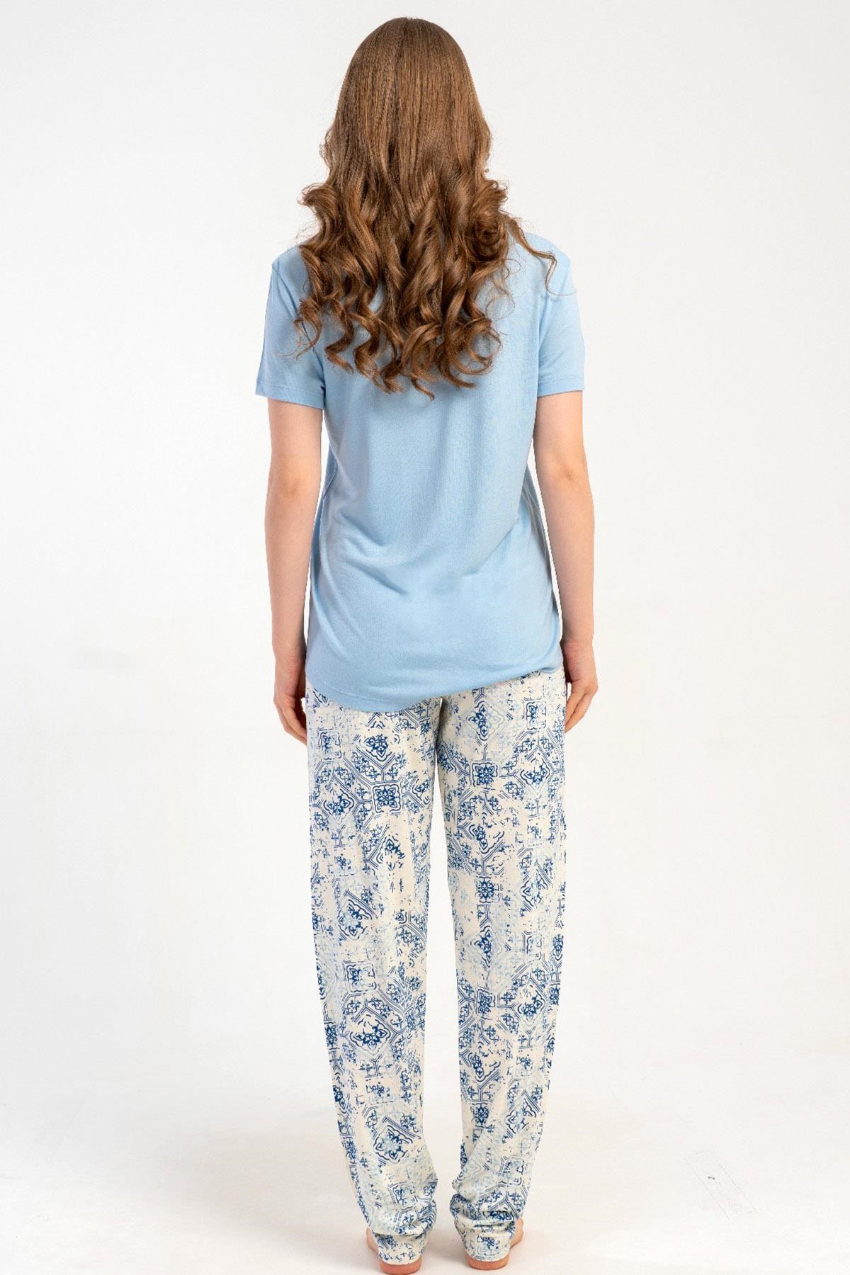 332517Kadın Kısa Kollu Mavi Pijama Takımı Rahat Kesim Yazlık Ev Giyimi C1T0N2215Kısa Kol / Askılı PijamakezokinoKadın Kısa Kollu Mavi Pijama Takımı Rahat Kesim Yazlık Ev Giyimi C1T0N2215