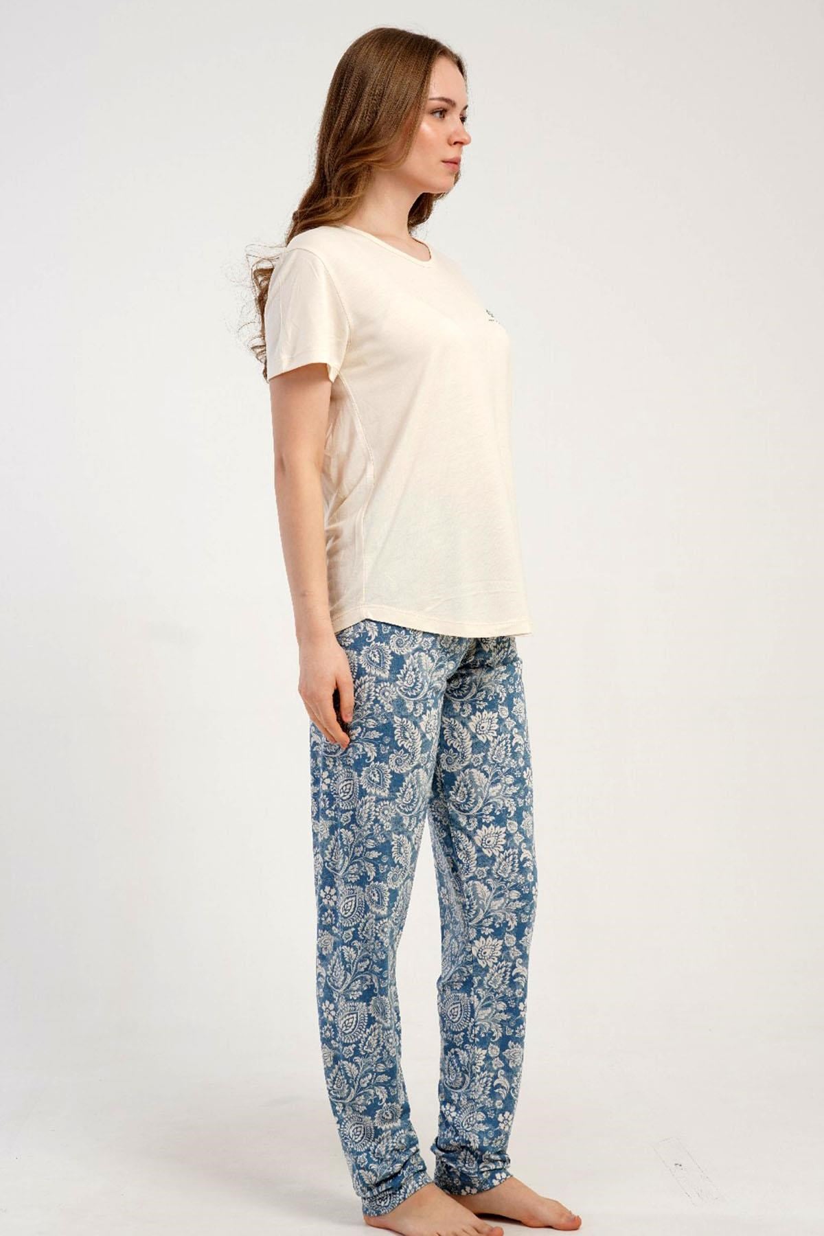 333216Kadın Kısa Kollu Ekru Pijama Takımı C5T7N2215Kısa Kol / Askılı PijamakezokinoKadın Kısa Kollu Ekru Pijama Takımı C5T7N2215